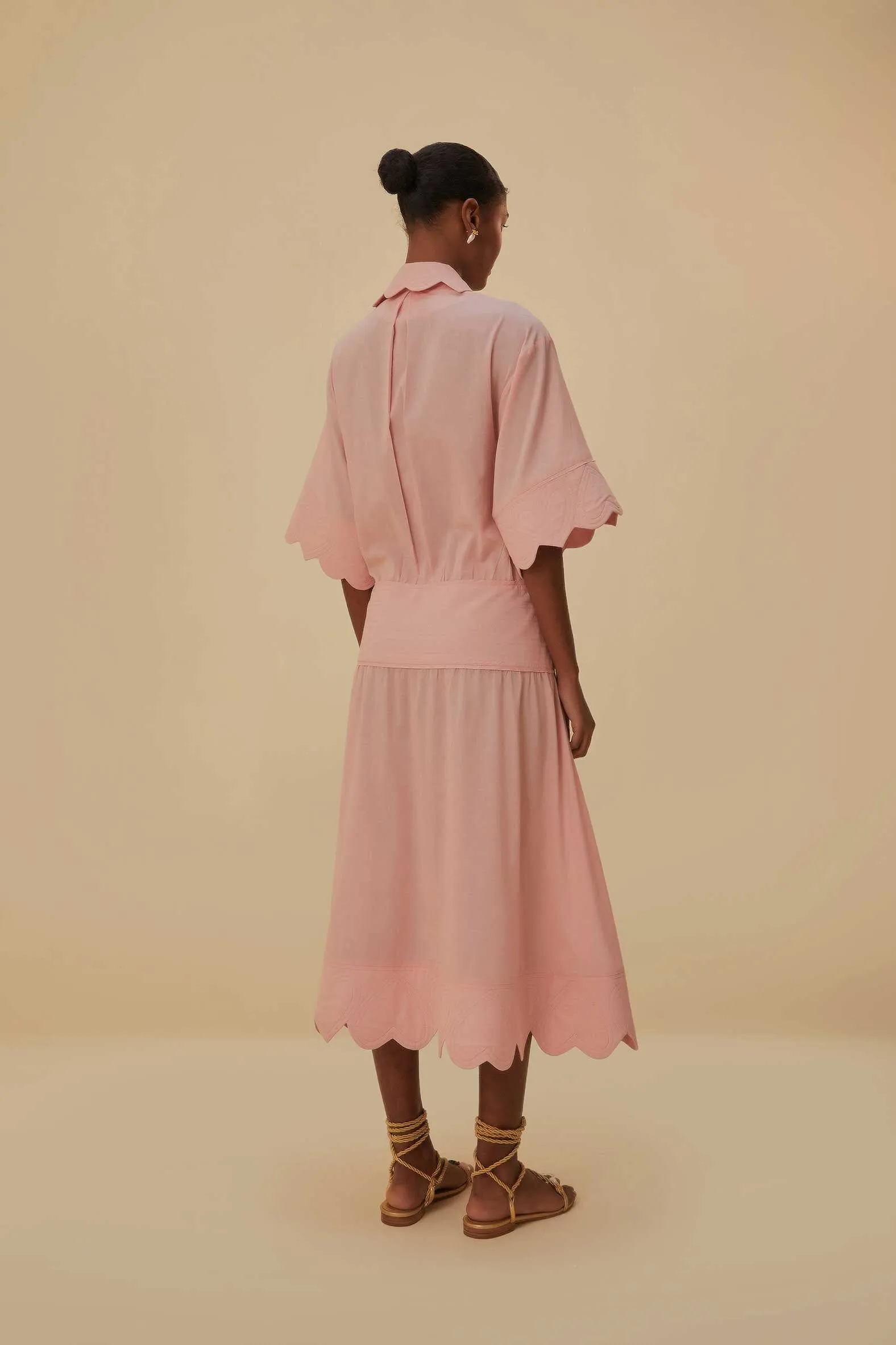 Pearl Soft Light Pink Heart Detailed Midi Dress