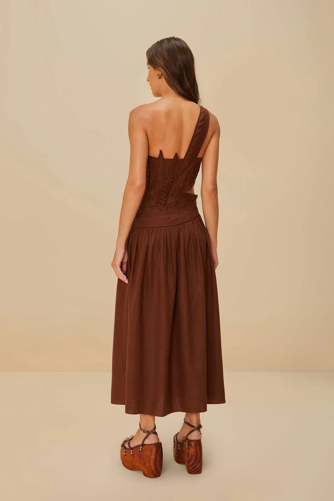 Burgundy Leaves Cut-Out LENZING? ECOVERO? Euroflax? Midi Dress Feminine stylish midi