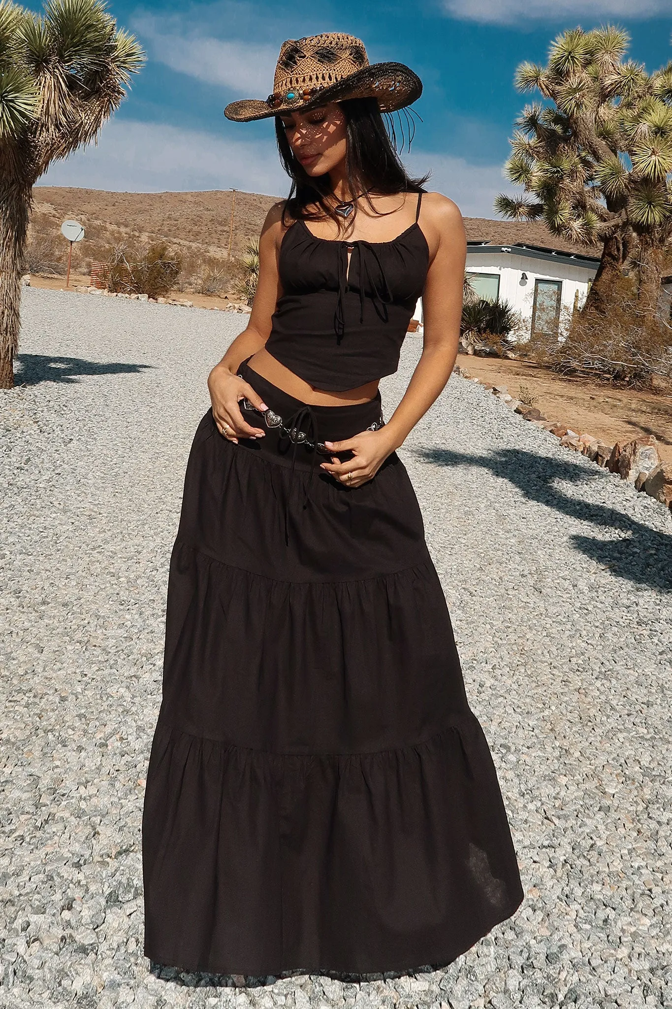 Barbados Linen Maxi Skirt - Black Vibe Ready Cozy Vibe