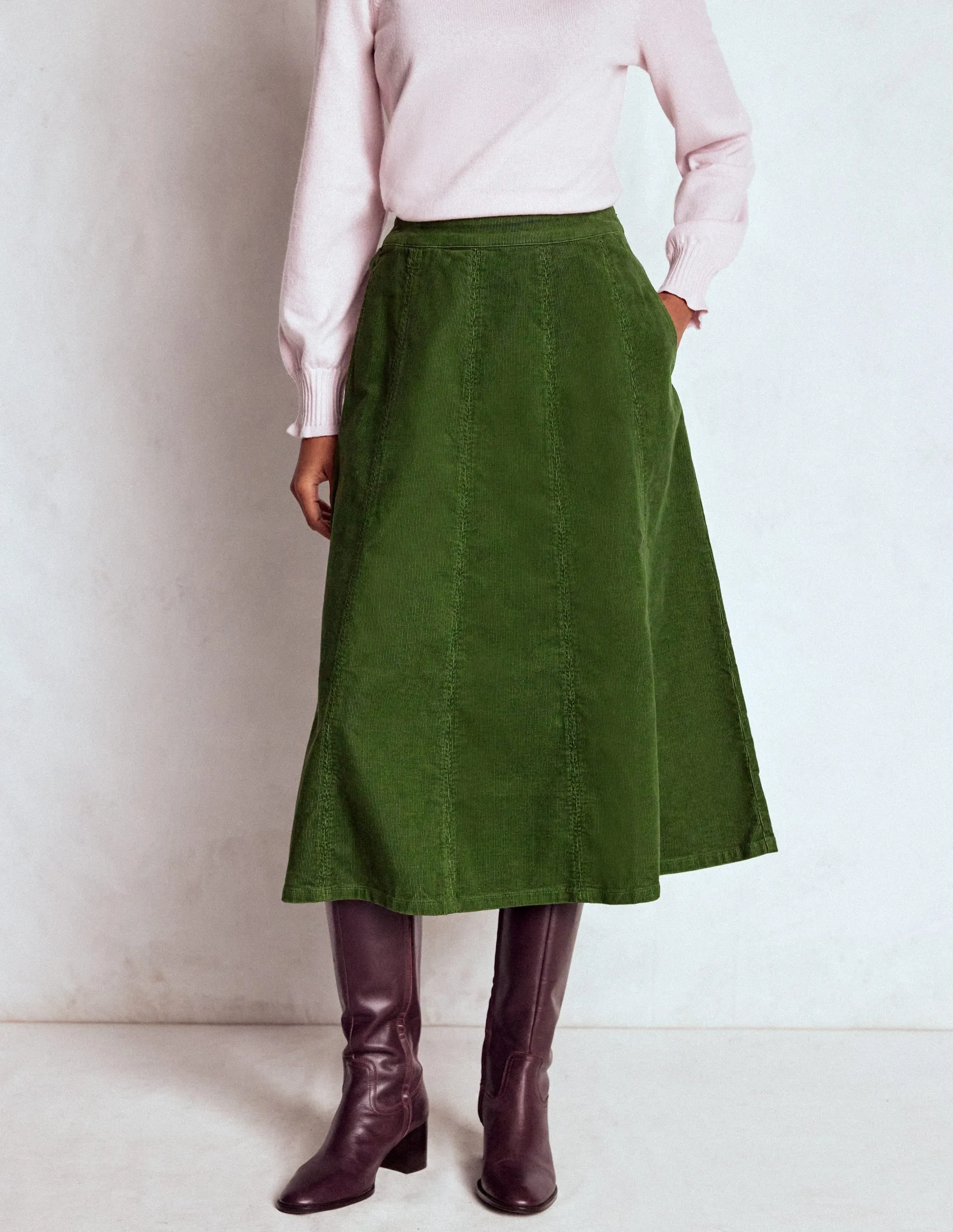 Comfort Fit Joy Cord Midi Skirt-Fern