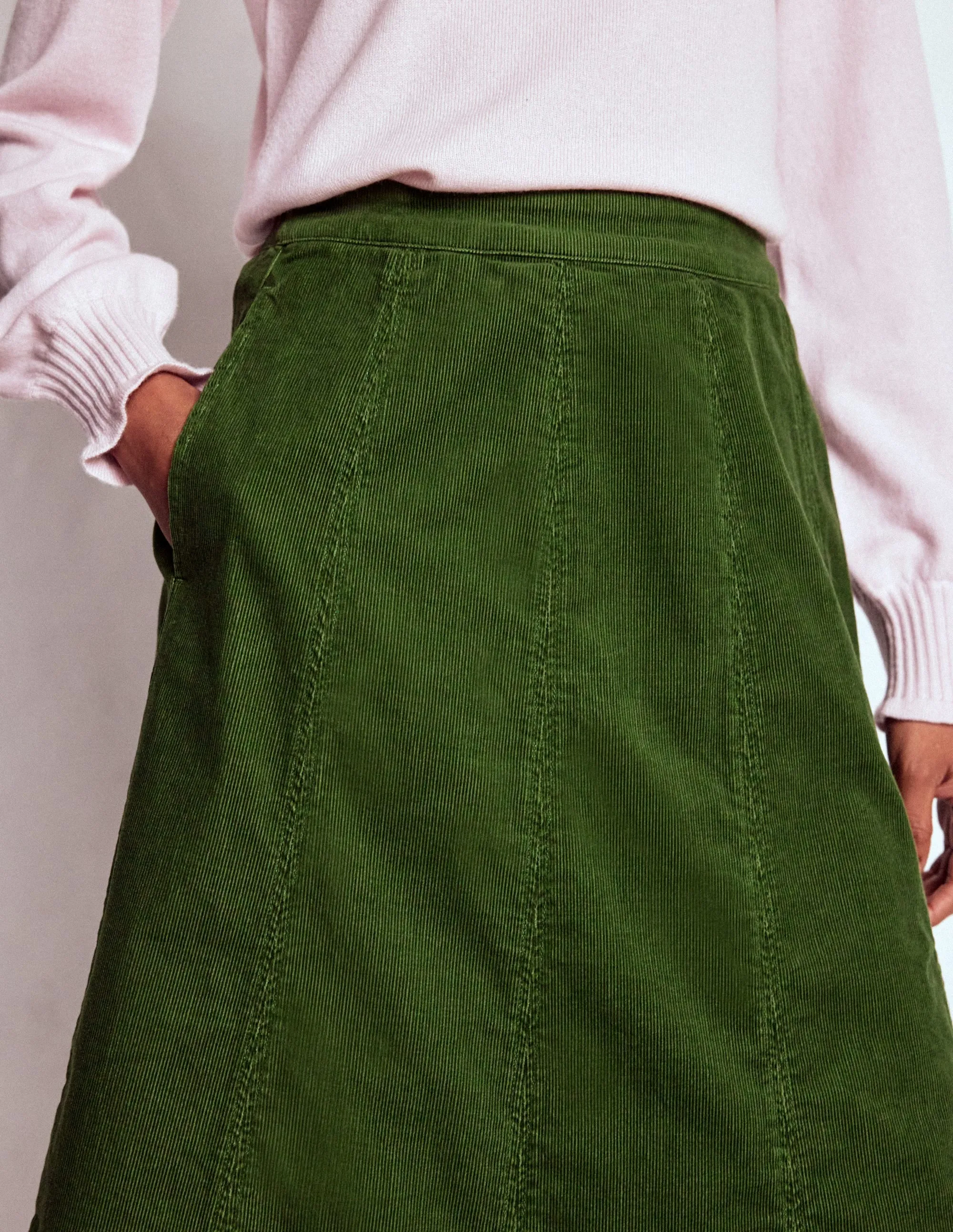 Joy Cord Midi Skirt-Fern Lightweight Lining light colors