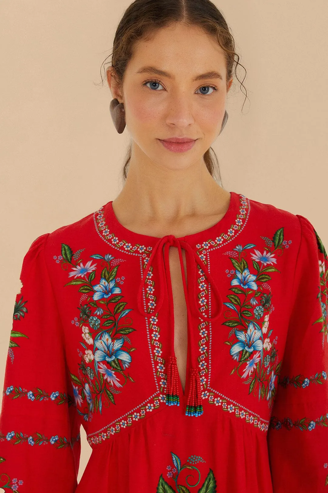 Easy Fashion Red Sweet Bloom Bouquet LENZING? ECOVERO? Euroflax? Midi Dress