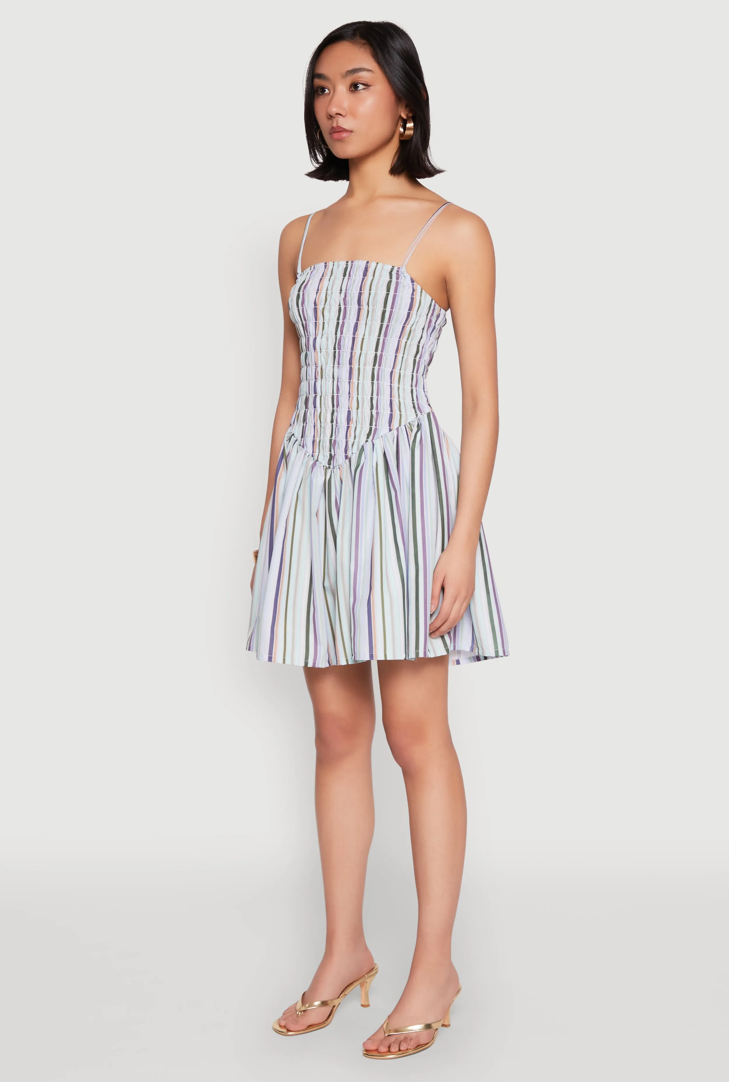 Hot Glow Look Loud Spoon Jeans Smocked Stripe Mini Dress