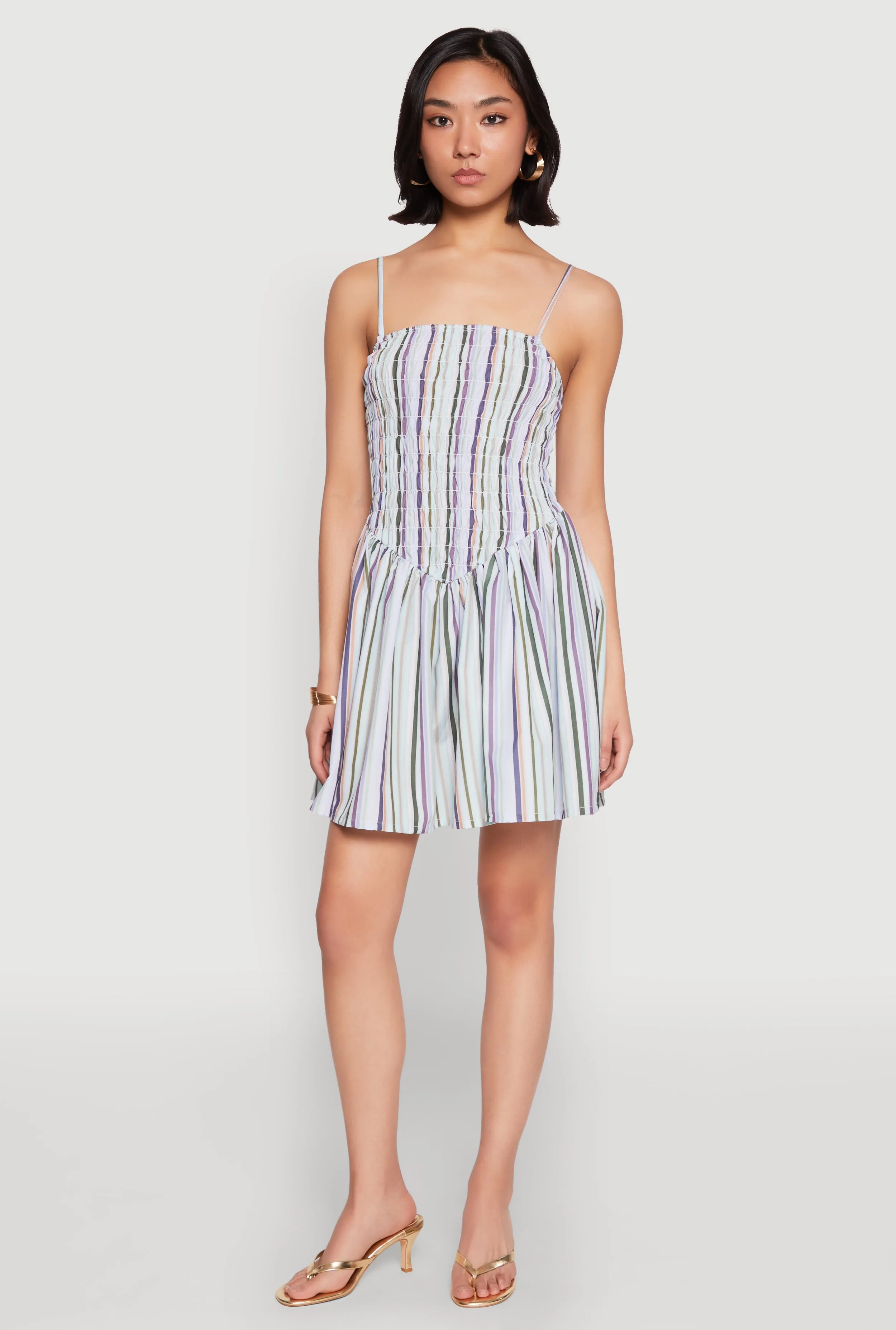 Spoon Jeans Smocked Stripe Mini Dress Playful chic outfit