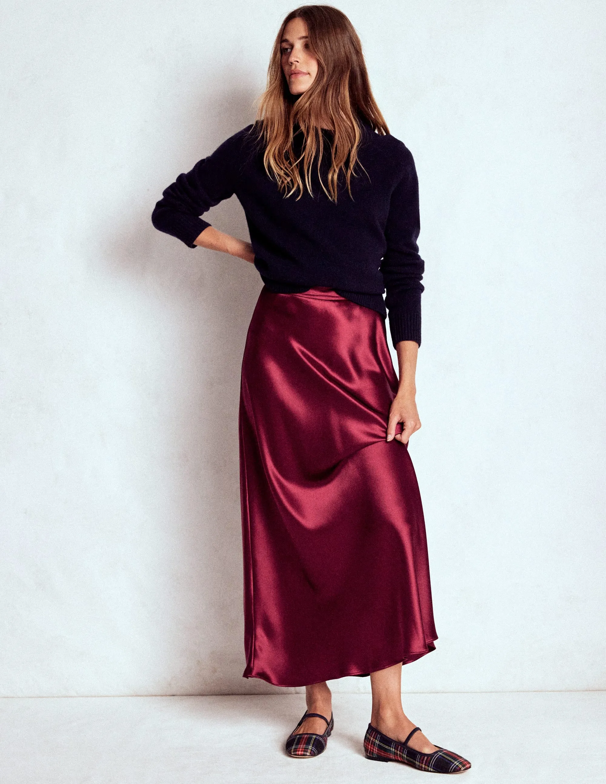 Bias Cut Slip Skirt-Chestnut Balanced Outfit Odor Resistant Treatment