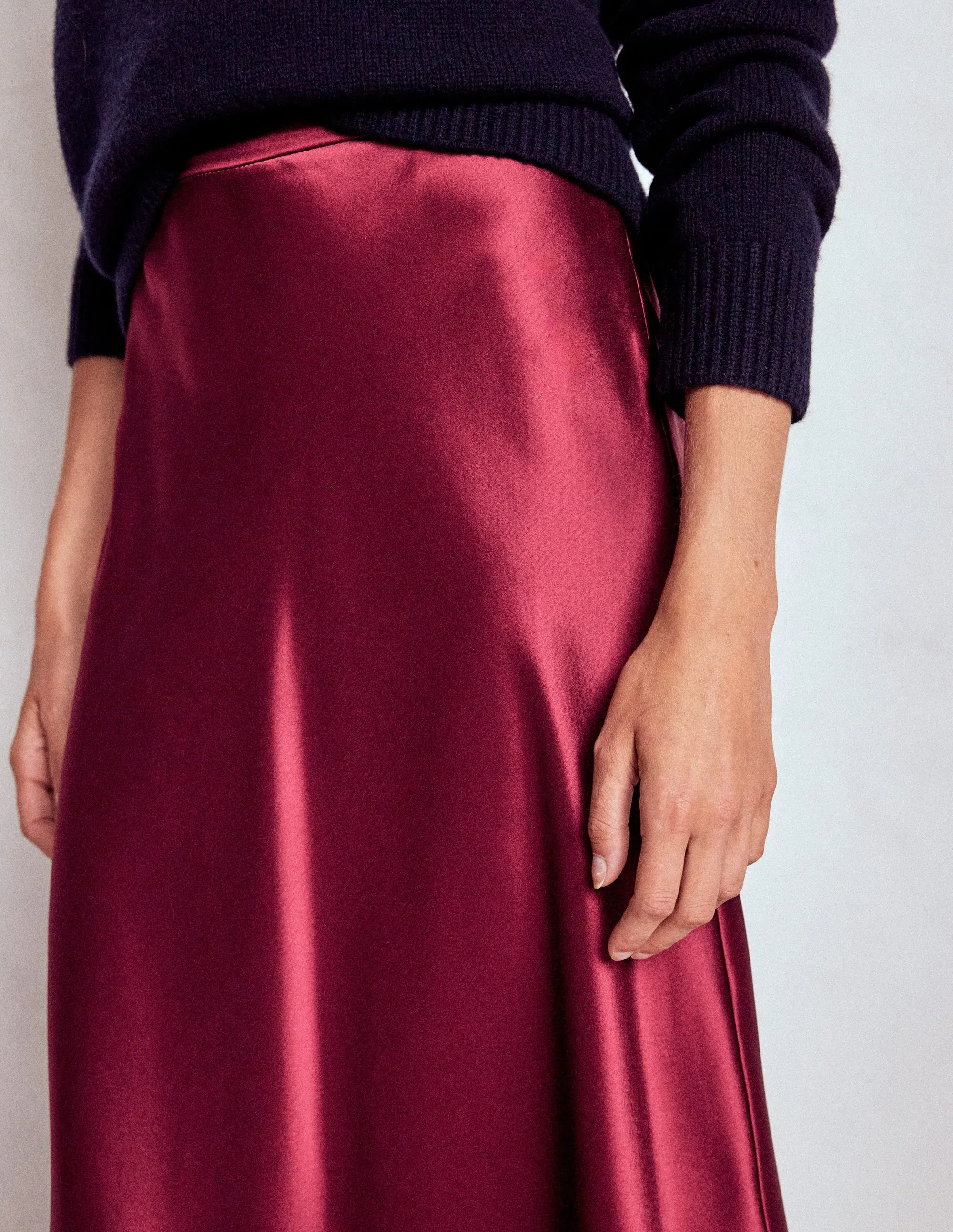 Two Tone Trim Autumn Stroll Bias Cut Slip Skirt-Chestnut