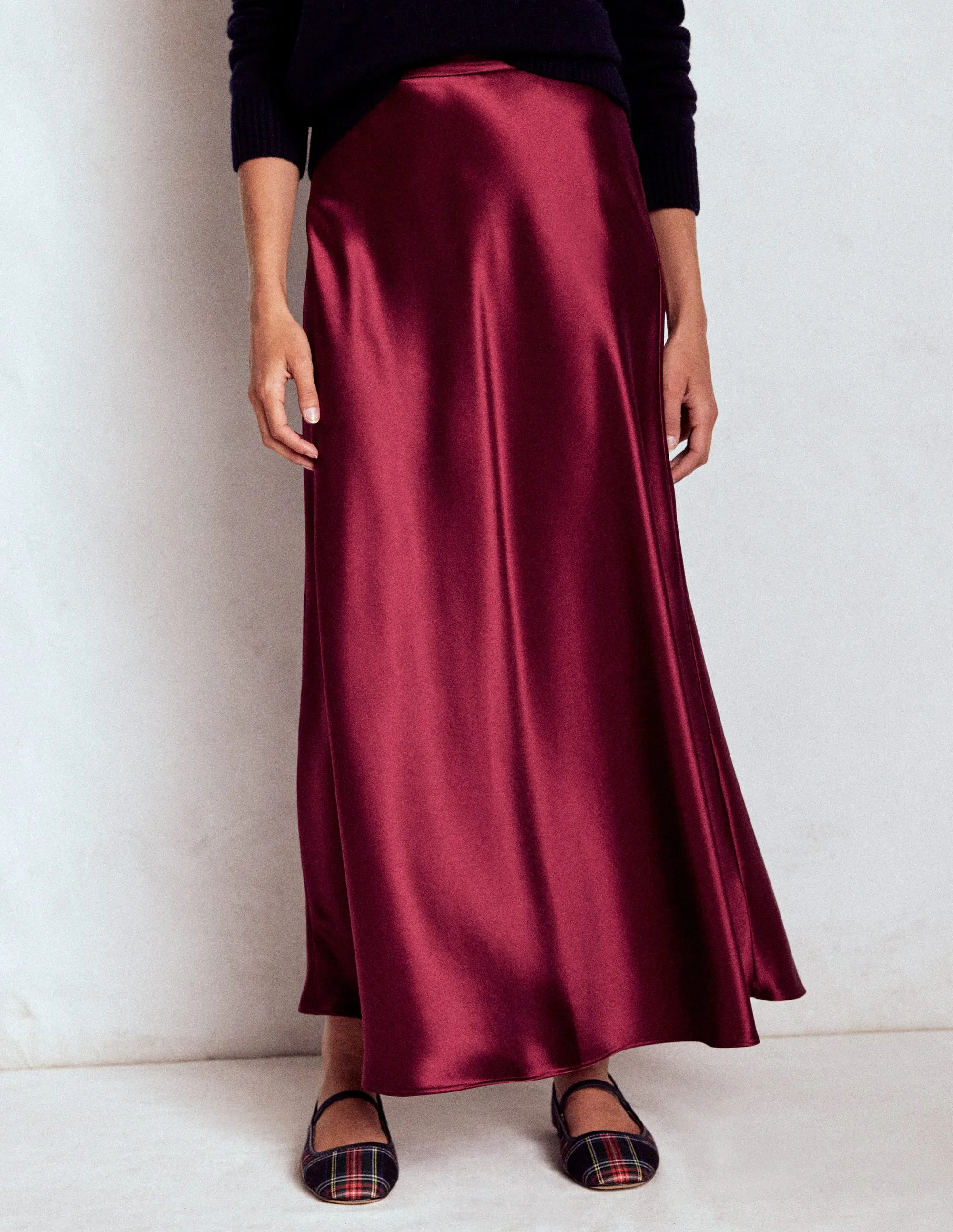 Easy Style Bias Cut Slip Skirt-Chestnut