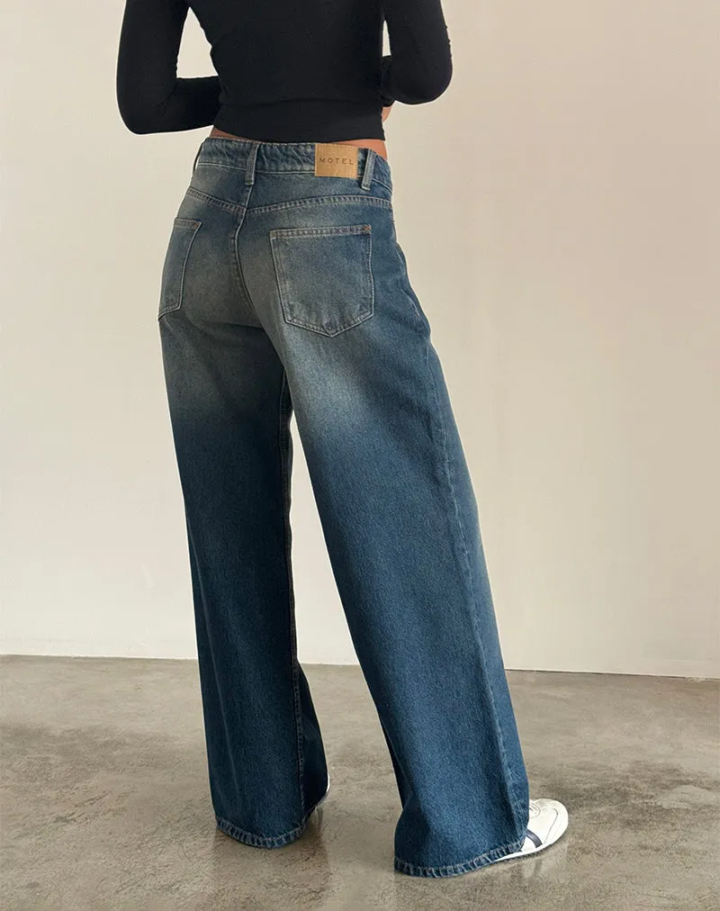 Roomy Extra Wide Low Rise Jeans in Dark Vintage MultiPocket WrinkleResistant Fabric