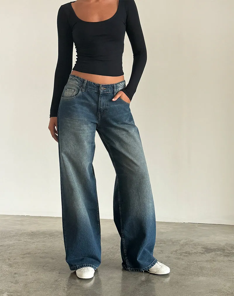 SplitHemDesign Run Ready Roomy Extra Wide Low Rise Jeans in Dark Vintage