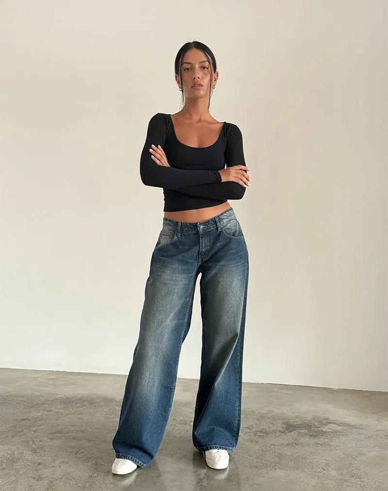 SmoothFinish Dad Core Roomy Extra Wide Low Rise Jeans in Dark Vintage