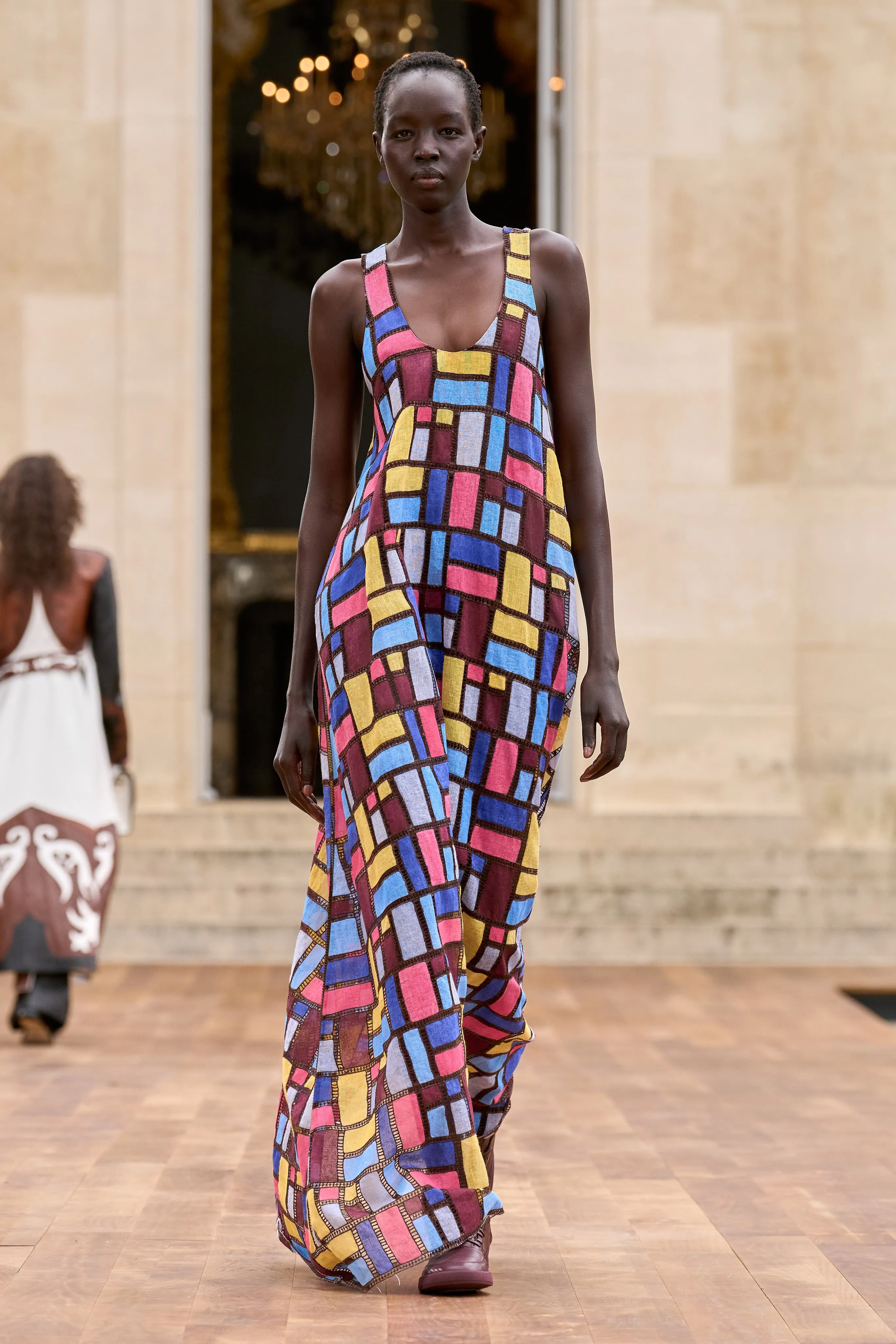 Niki Patchwork Embroidered Maxi Dress in Aurora Multi Linen Beach Fit Hero Tale