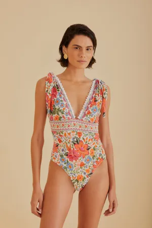 Non Irritating Tags Bloom Garden One Piece Swimsuit