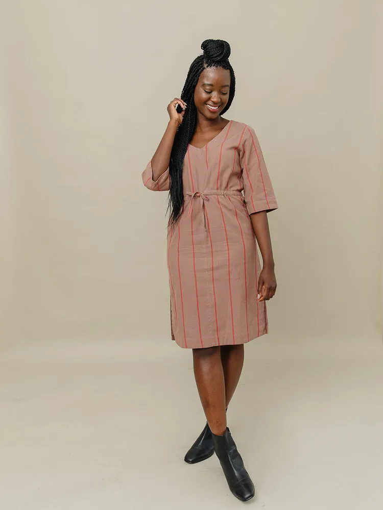 Lori Dress - Cocoa Stripe Adjustable Fastenings Moon Beam