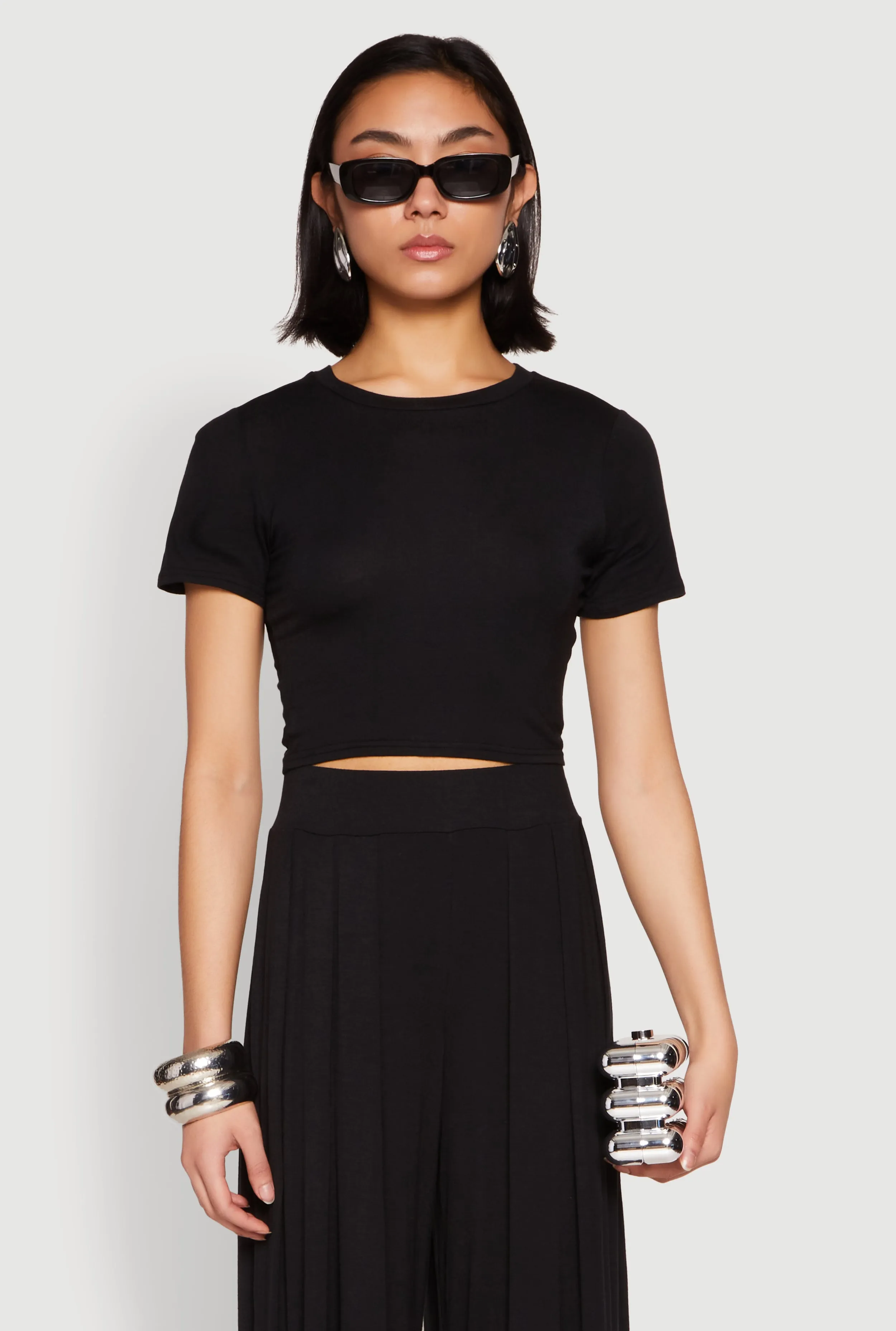 Sleeveless freedom Comfortable Touch Solid Short Sleeve Crew Neck Crop Top