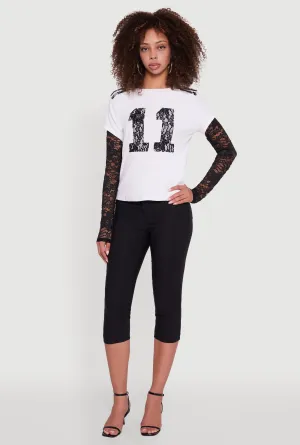 Chill Vibes Holiday Style Lace Detail Graphic Long Sleeve Top