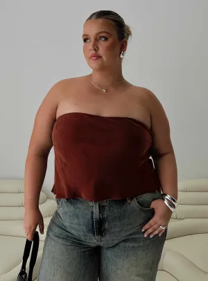Minimalist Silhouette Cut PolishedFinish Lucelia Strapless Top Brown Curve