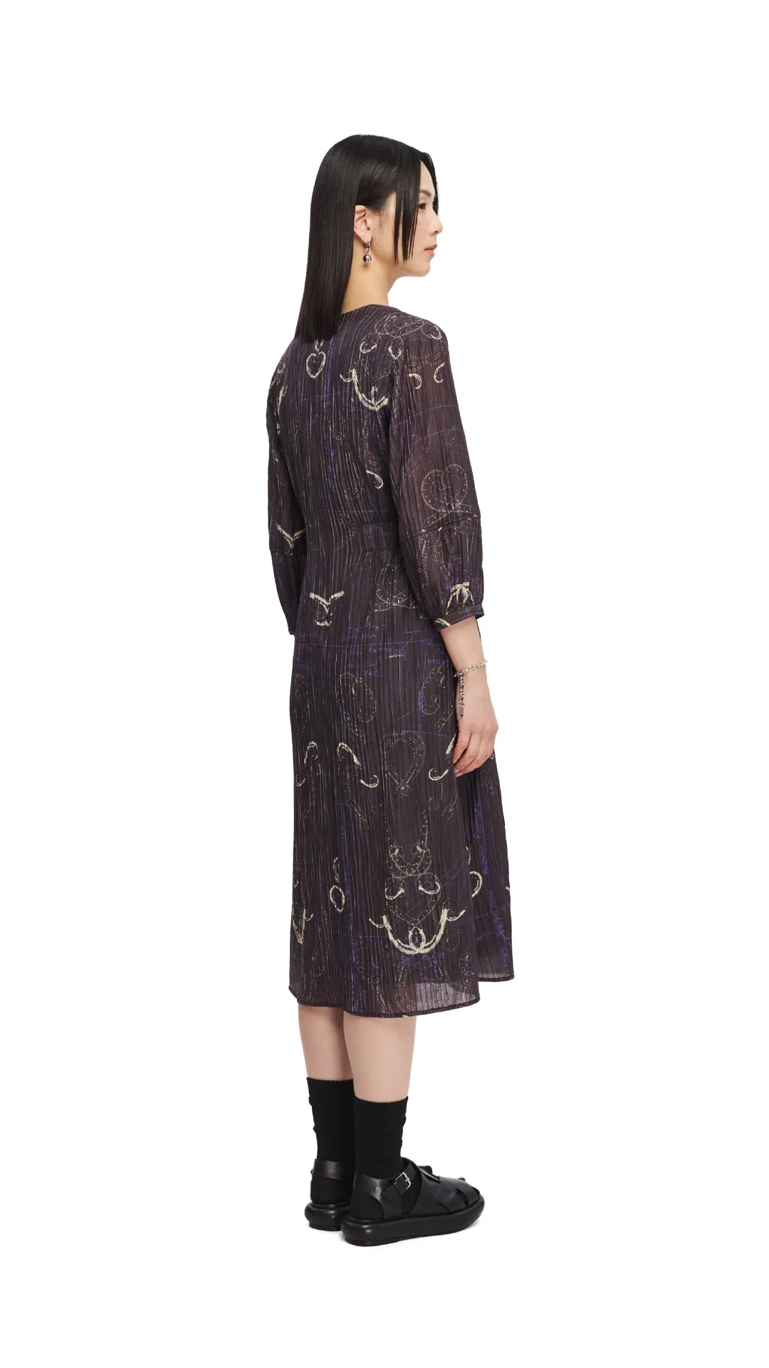 French Curve Ruler Print Puff-Sleeves Dress ReflectiveDetails Epic Glow