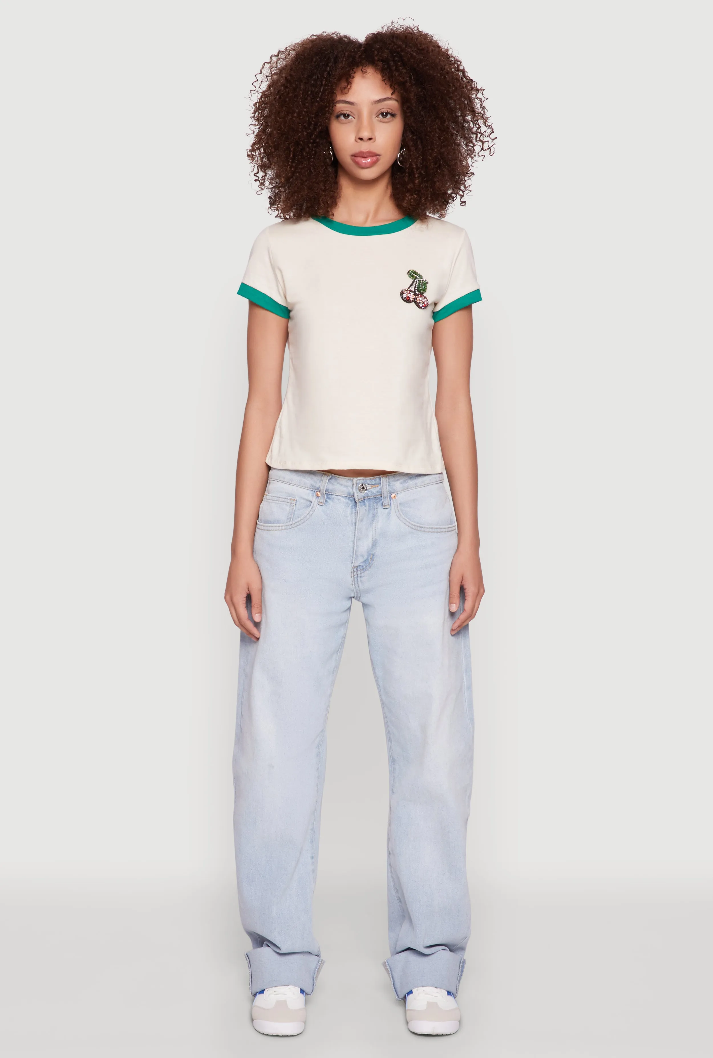 Popular Rhinestone Cherry Ringer Tee
