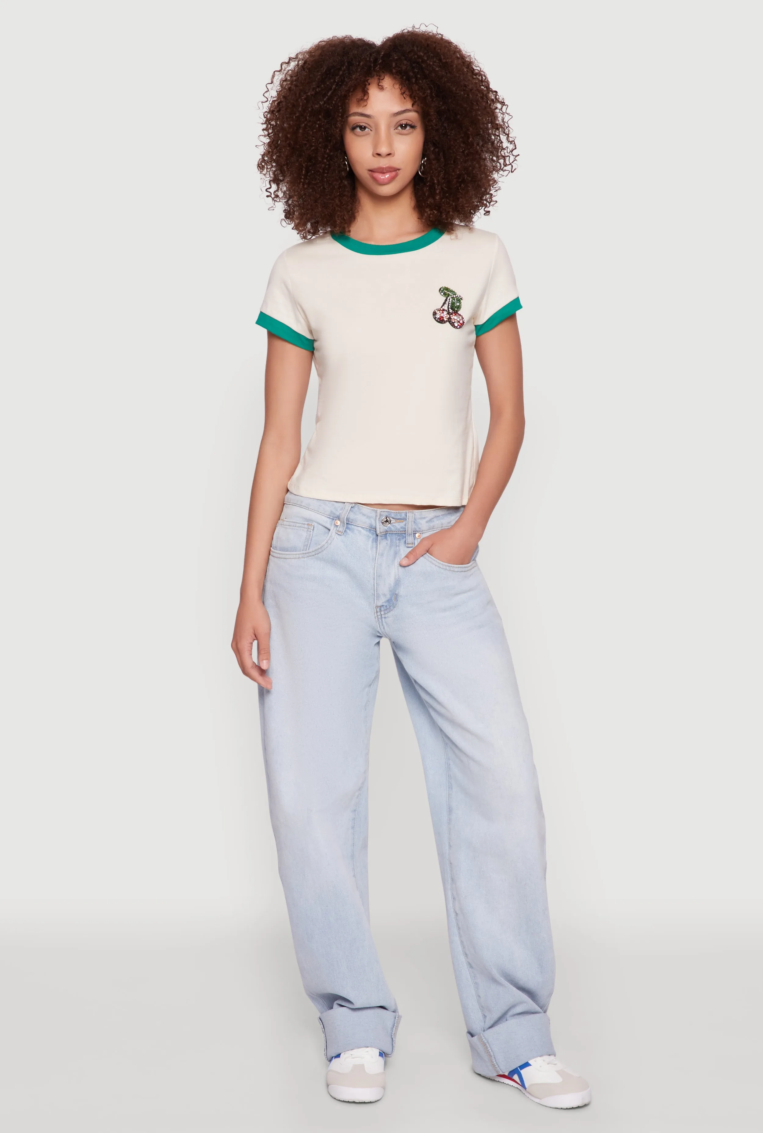 Summer Favorite Rhinestone Cherry Ringer Tee