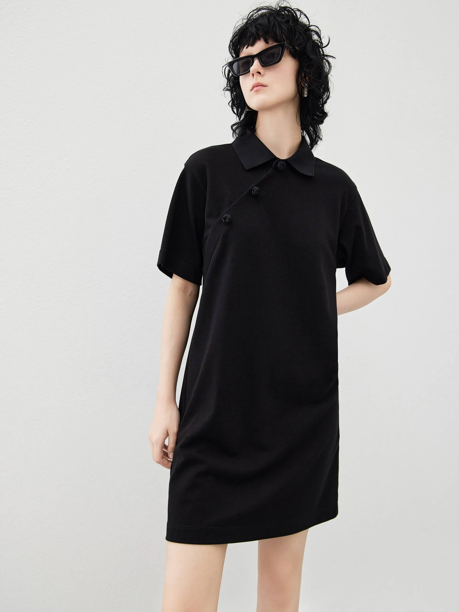 Polo Collar Cotton Dress Flattering mini dress for all shapes Flash Edge