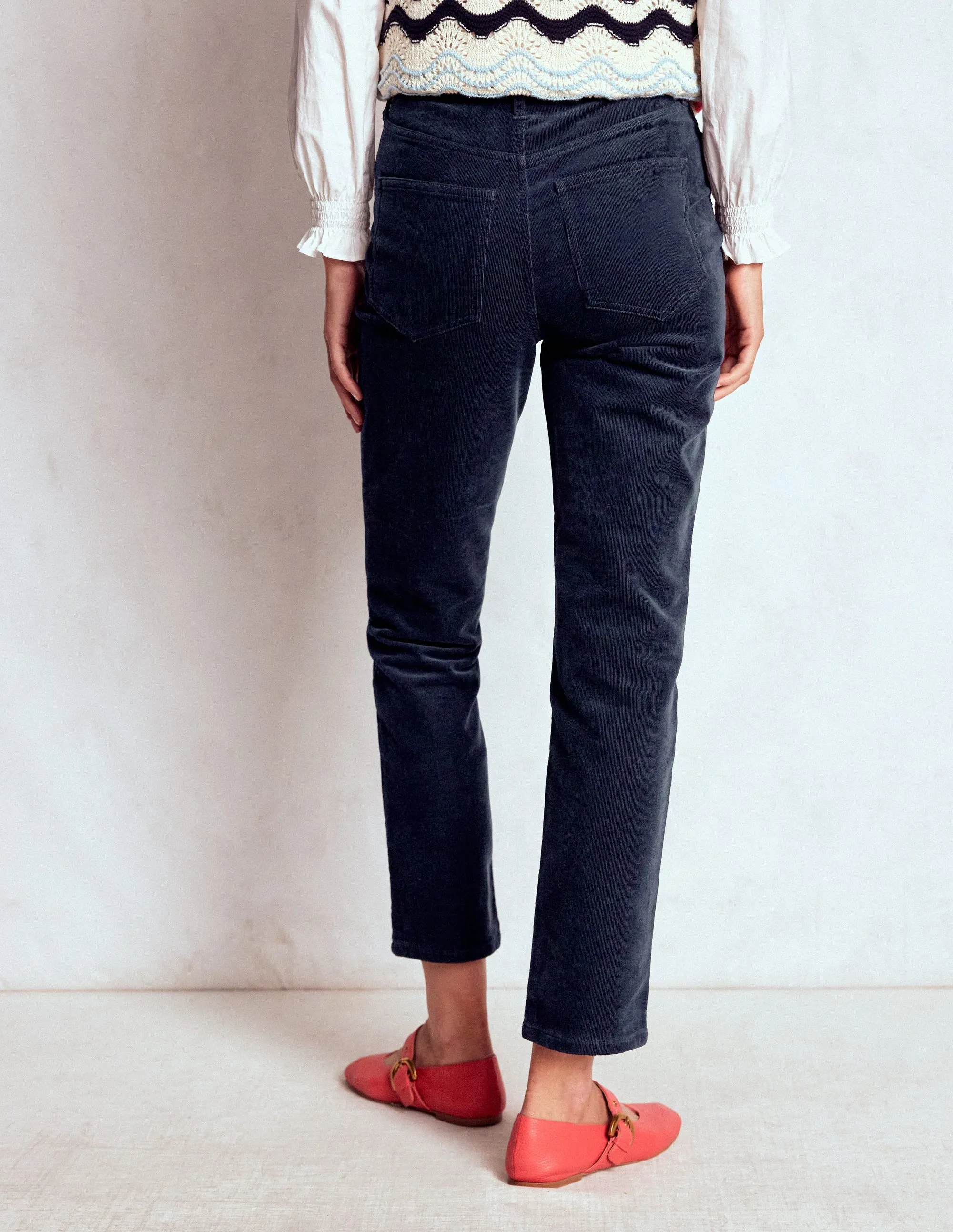 High-Waisted Cord Slim Jeans-Navy All Fit Style Formal Classic Wear Loose