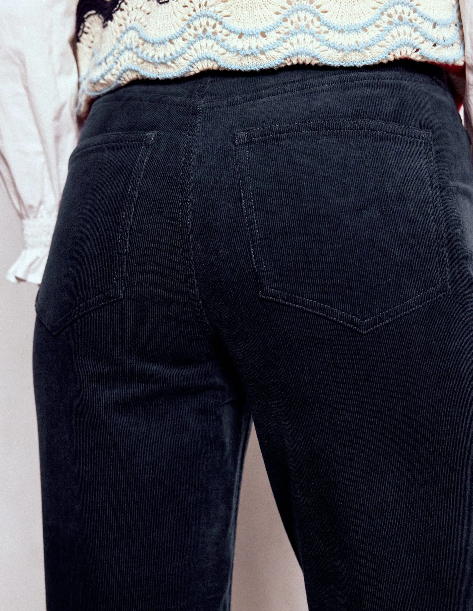 Unisex Look Seasonless wear High-Waisted Cord Slim Jeans-Navy