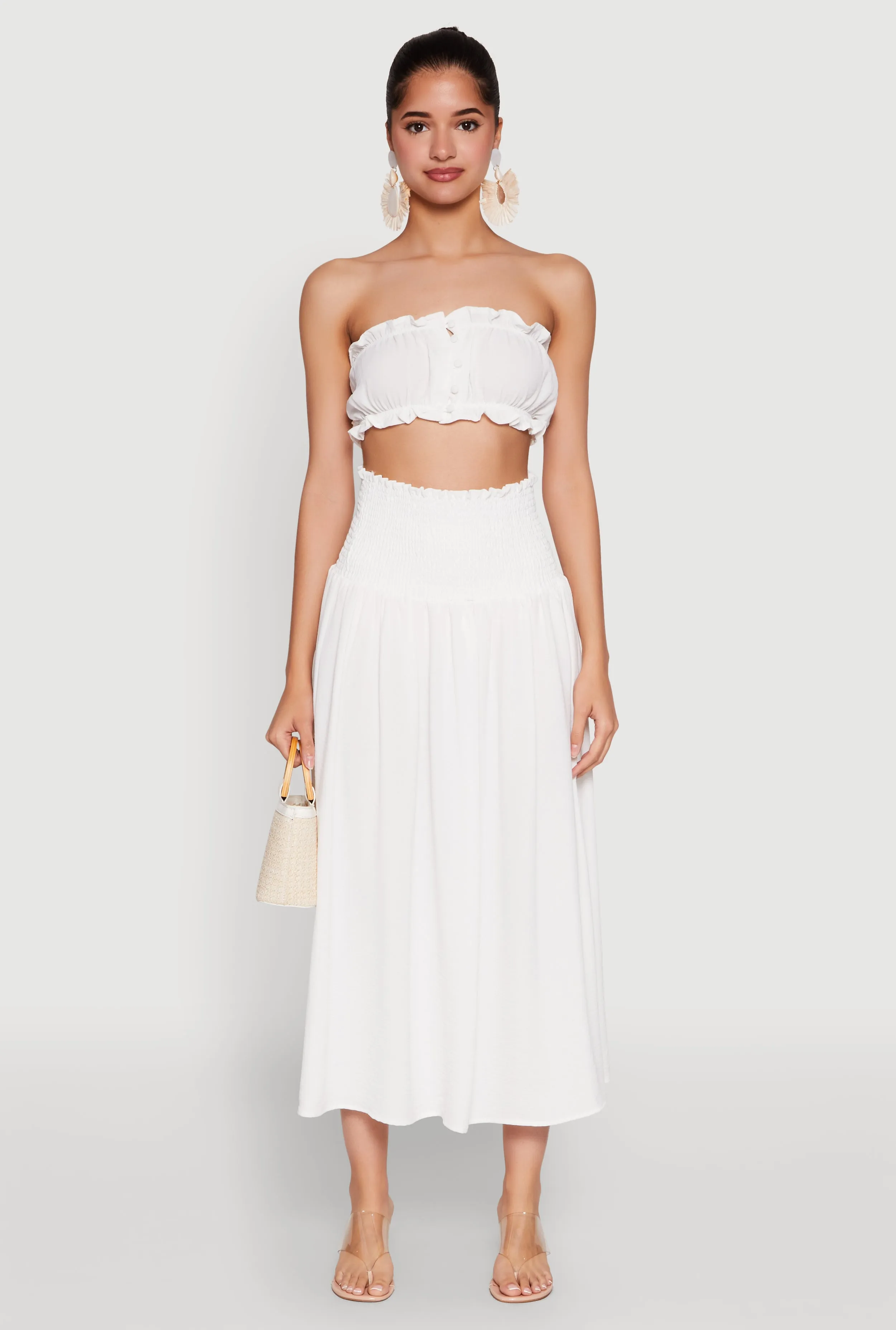 Airy Smocked High Waist Skirt Minimalist Layering premium fabric