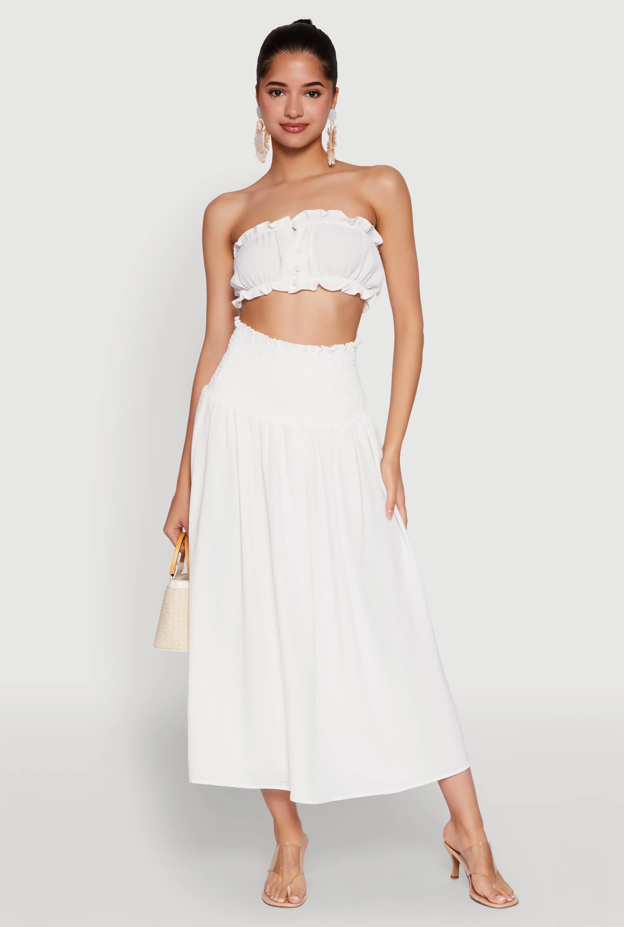 Airy Smocked High Waist Skirt Cruise Attire