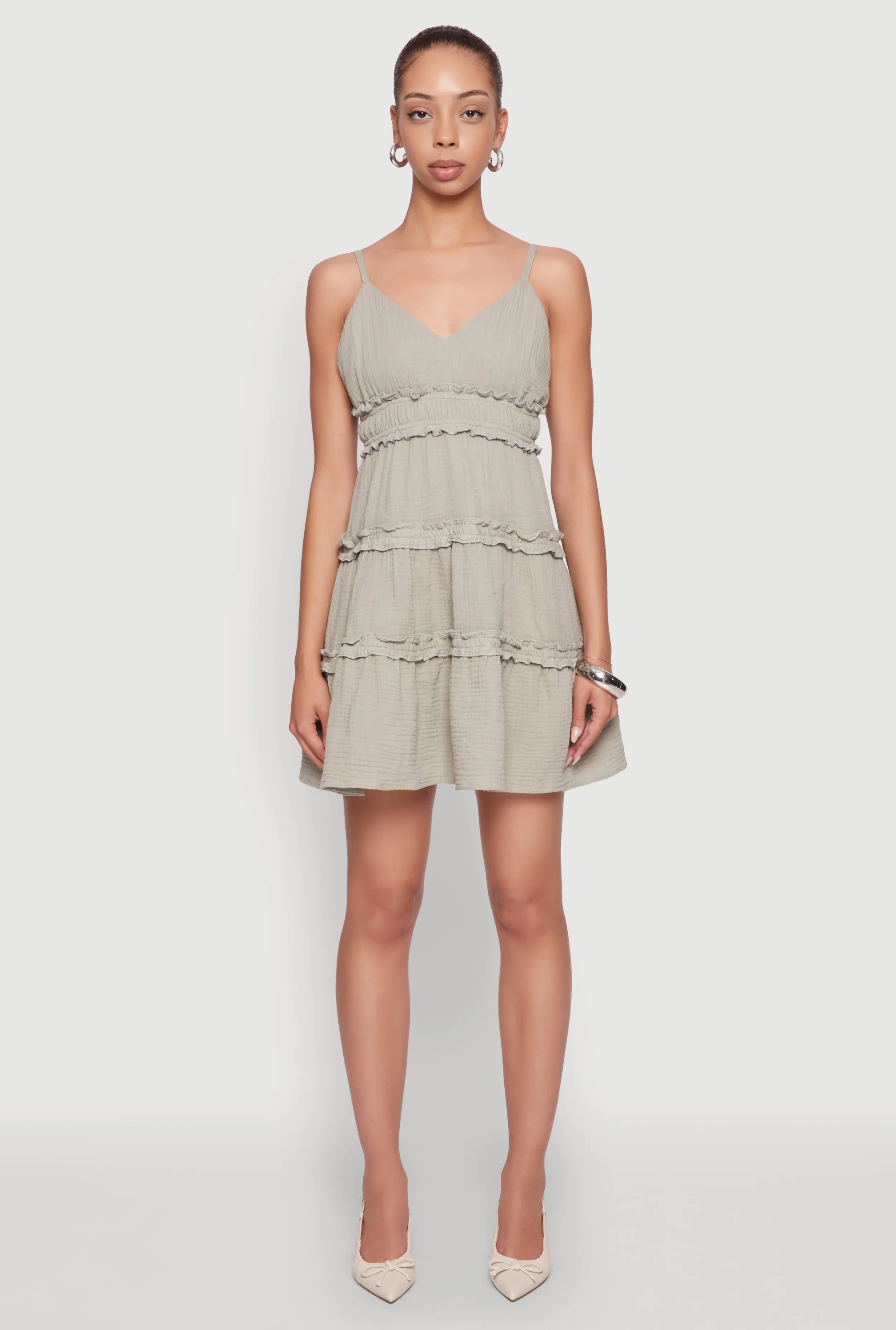 Chic Gauze Knit Sleeveless Tiered Dress Fun statement mini Bold Wear