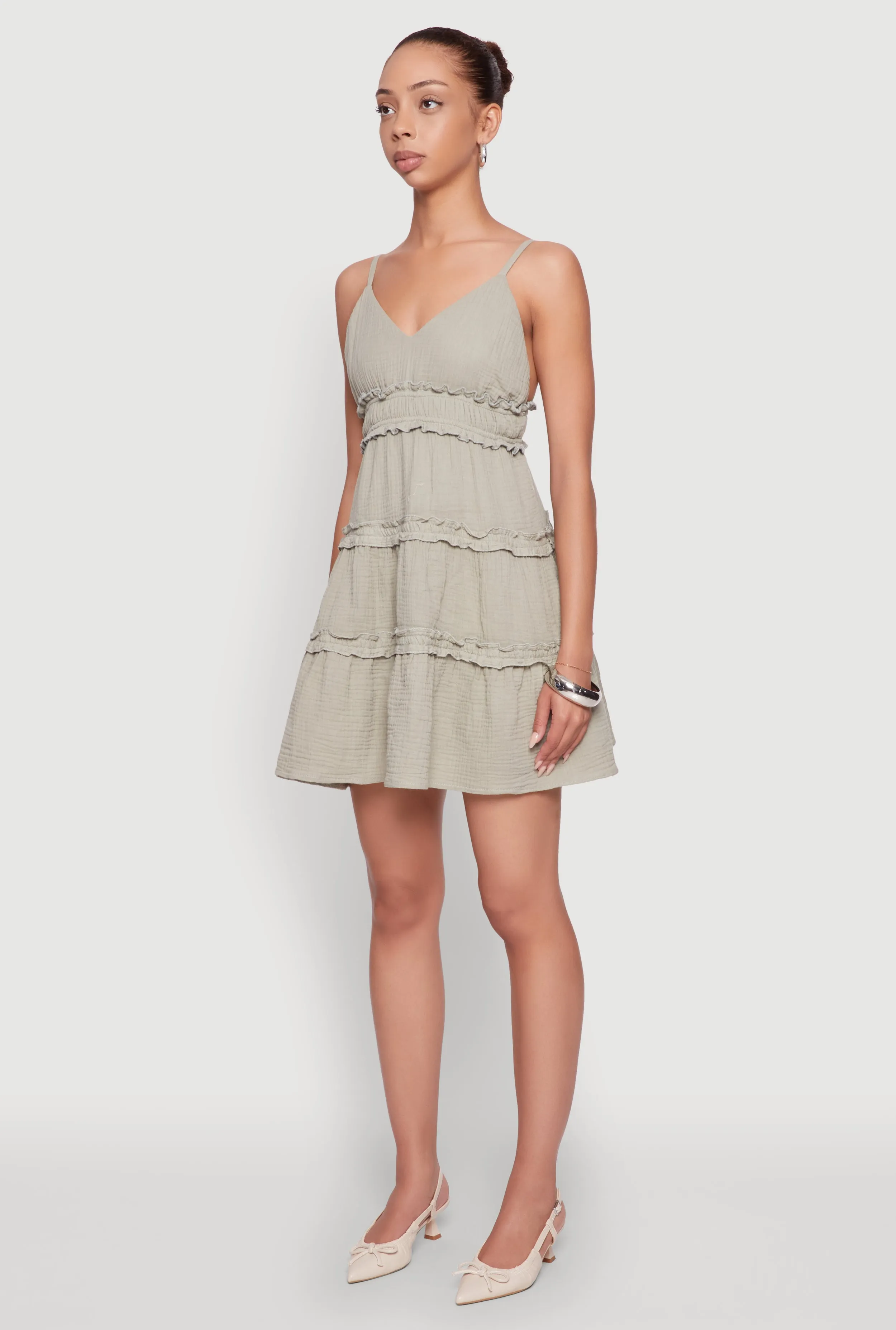 Reinforced Hemline Trend fresh Chic Gauze Knit Sleeveless Tiered Dress