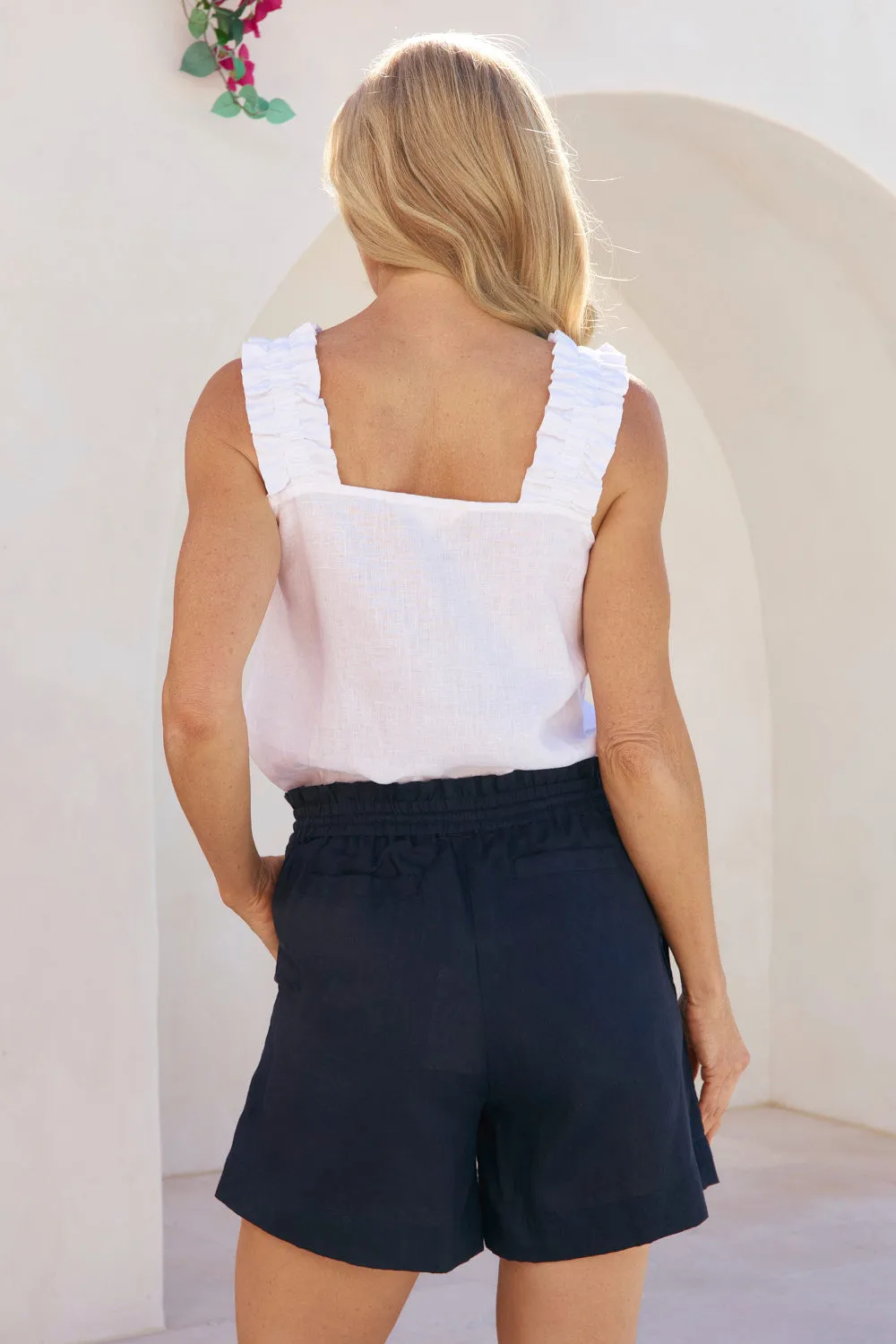 Lizey Linen A-Line Shorts in Navy finance industry Polyester shorts