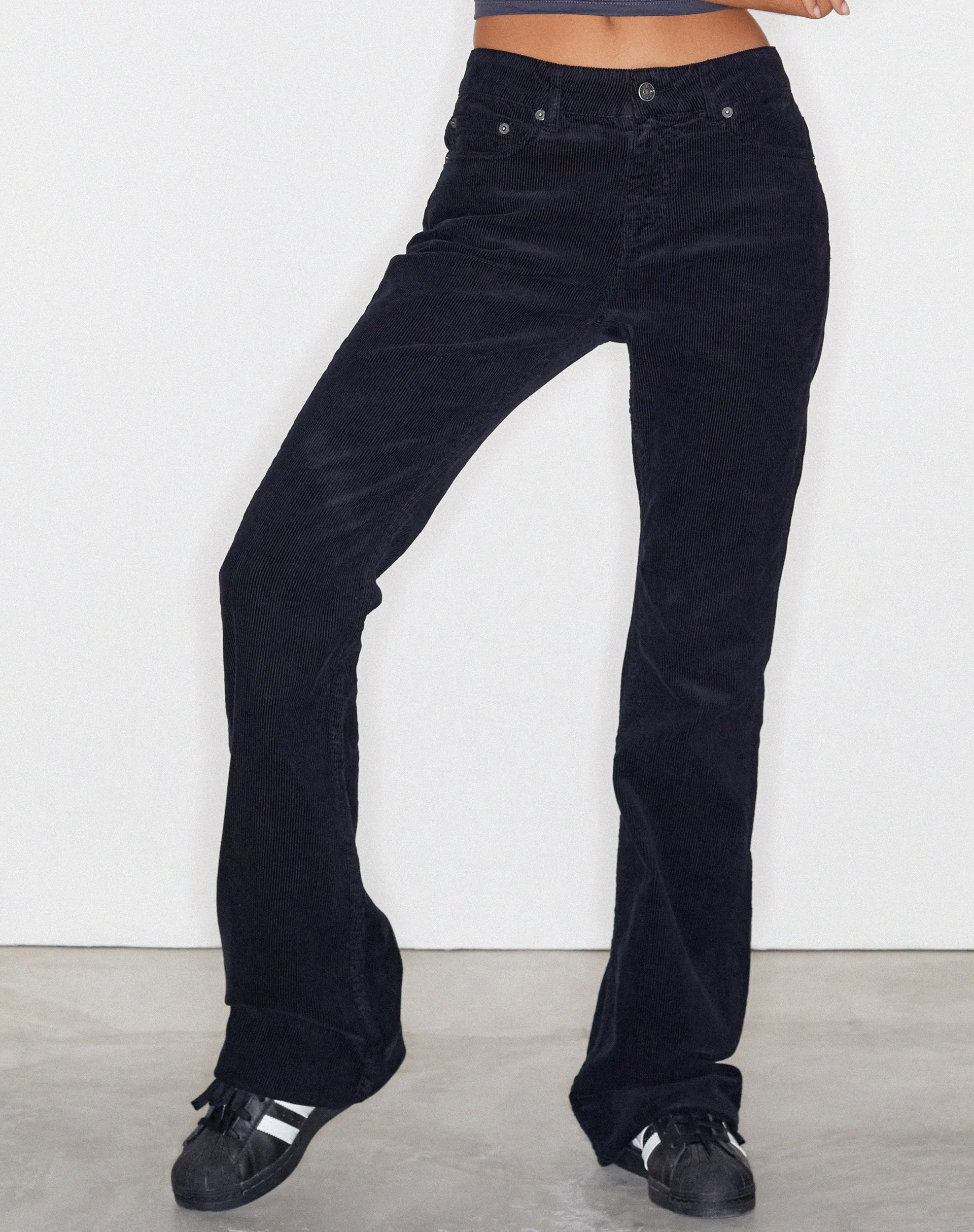 Prince Core Antibacterial Treatment Low Rise Bootleg Jeans in Cord Black
