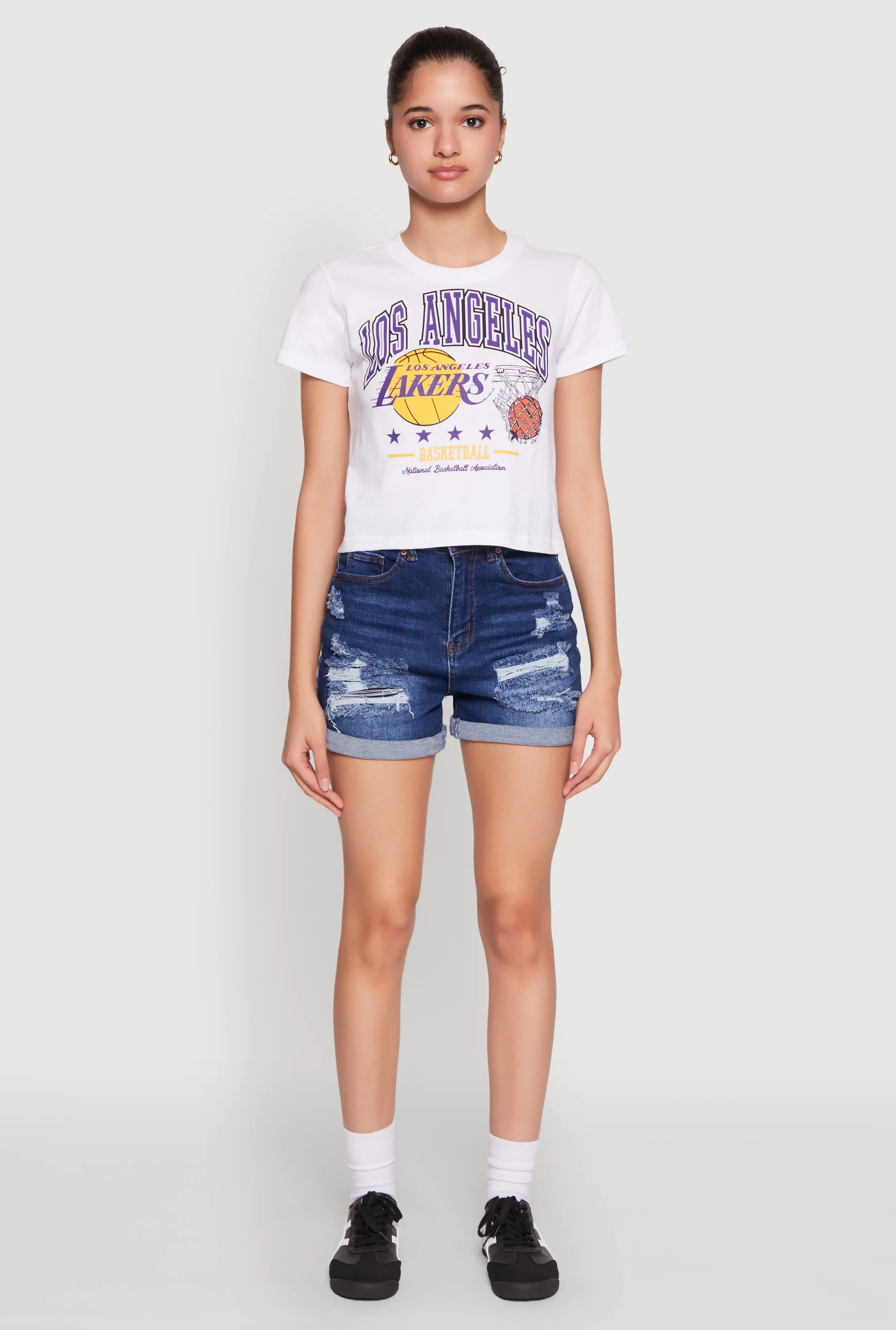 Anti Perspiration Lining NBA Los Angeles Lakers Cropped Graphic Tee
