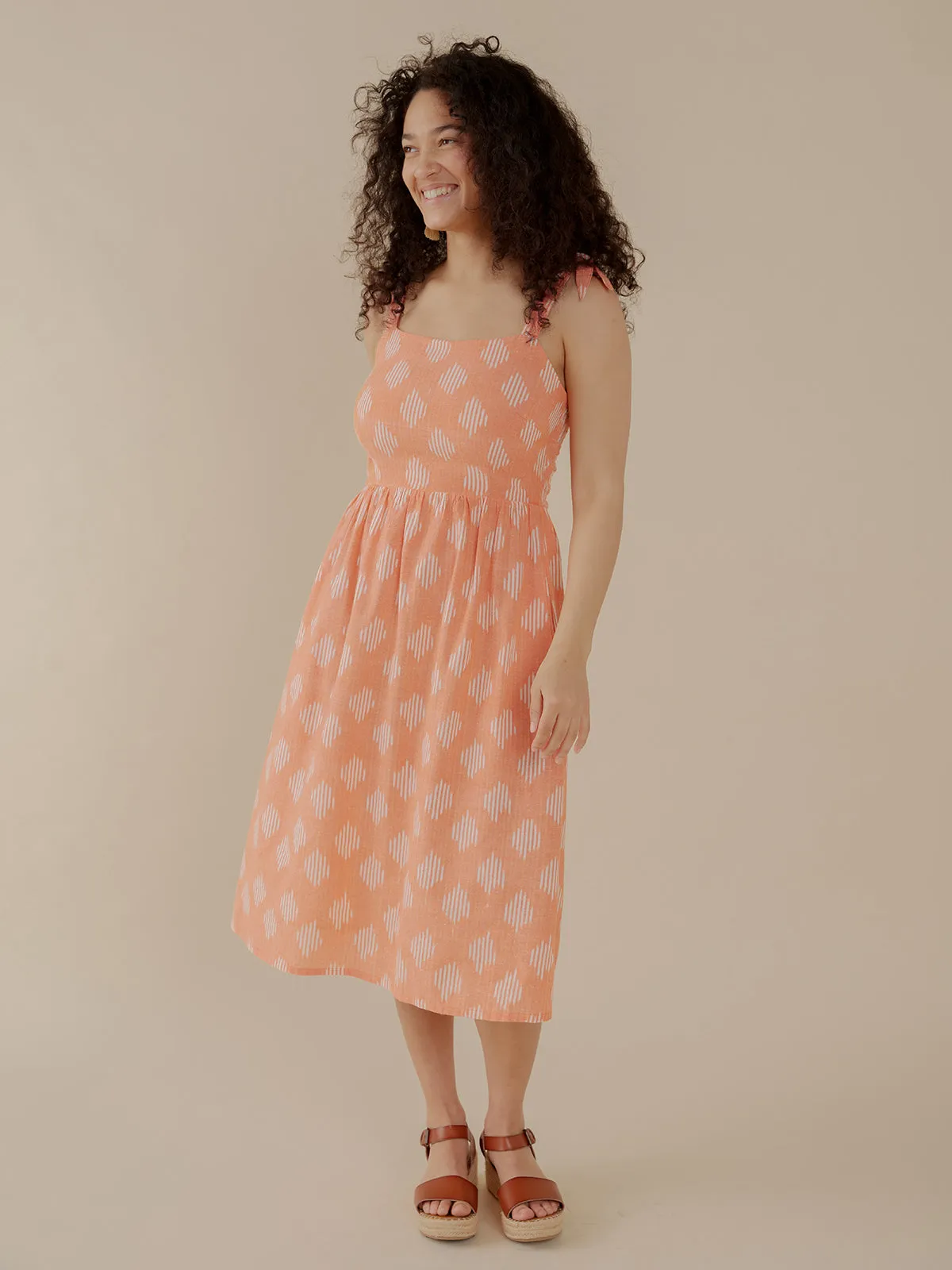 Global Glow Provence Midi Dress - Peach Ikat