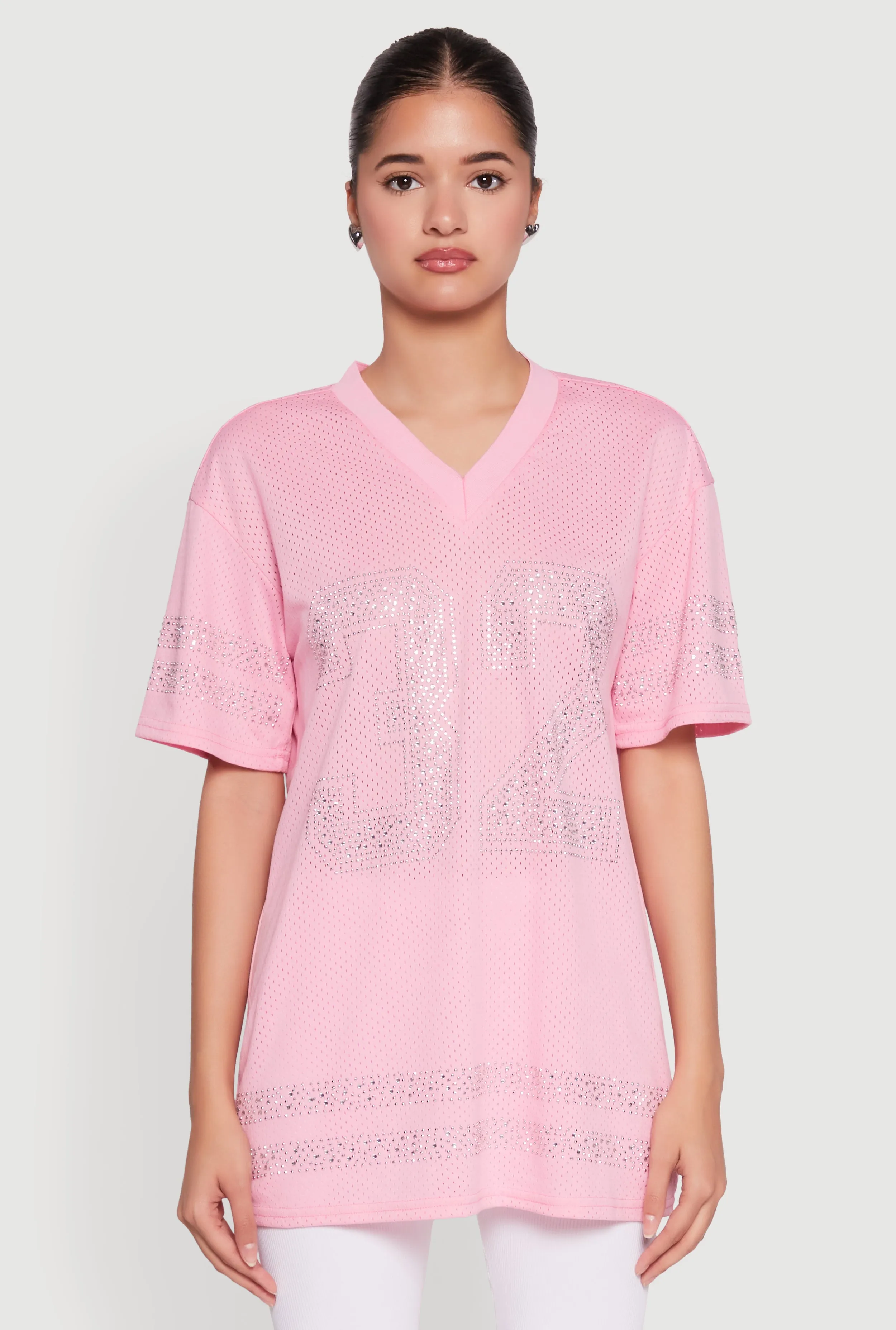 Rhinestone Graphic Short Sleeve Jersey Top slim fit