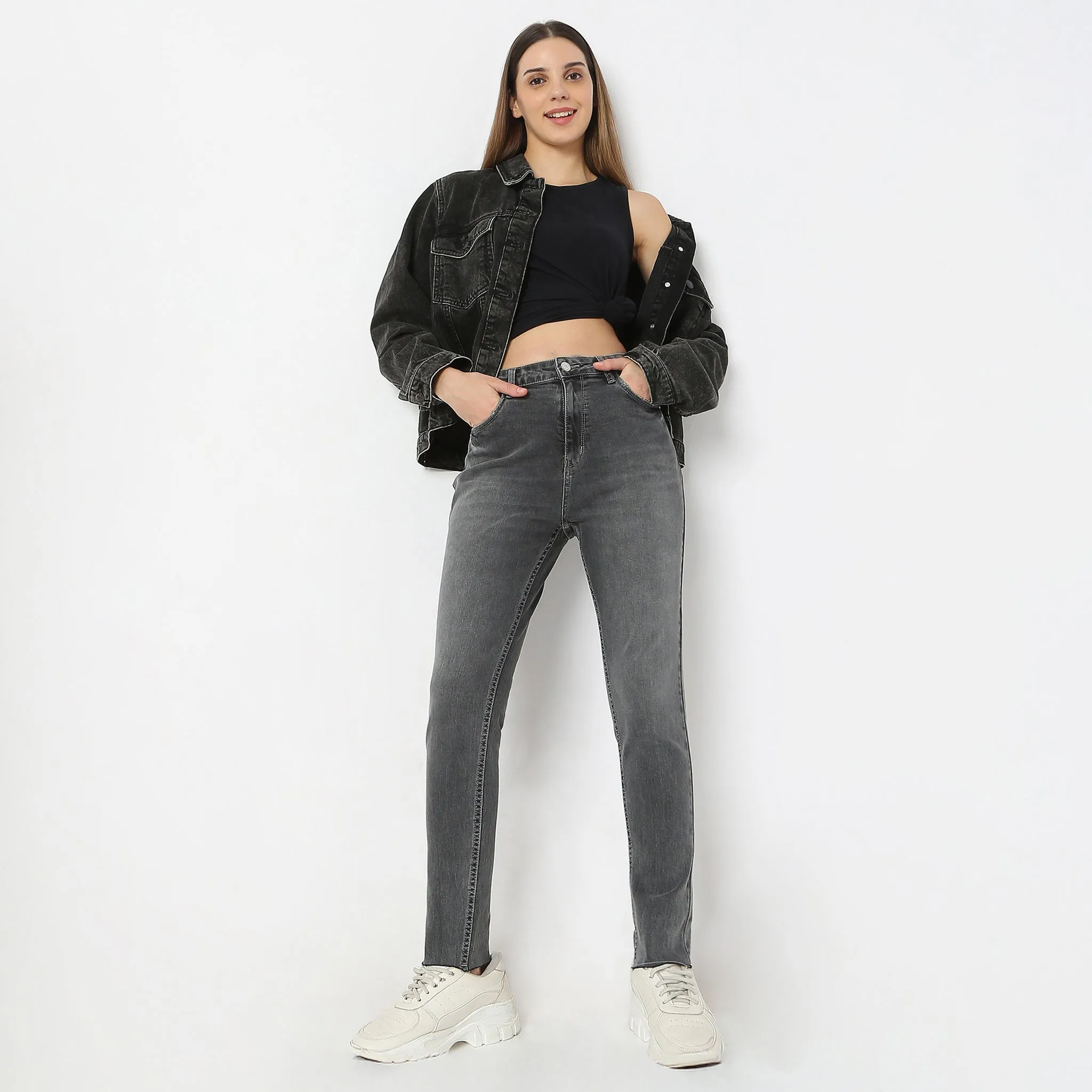 Stone Wash Ankle-Length Skinny Fit High Rise Jeans Evening Glow