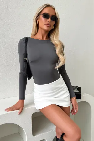 Eve Long Sleeve Backless Bodysuit - Charcoal Sharp Clean Smart Chic