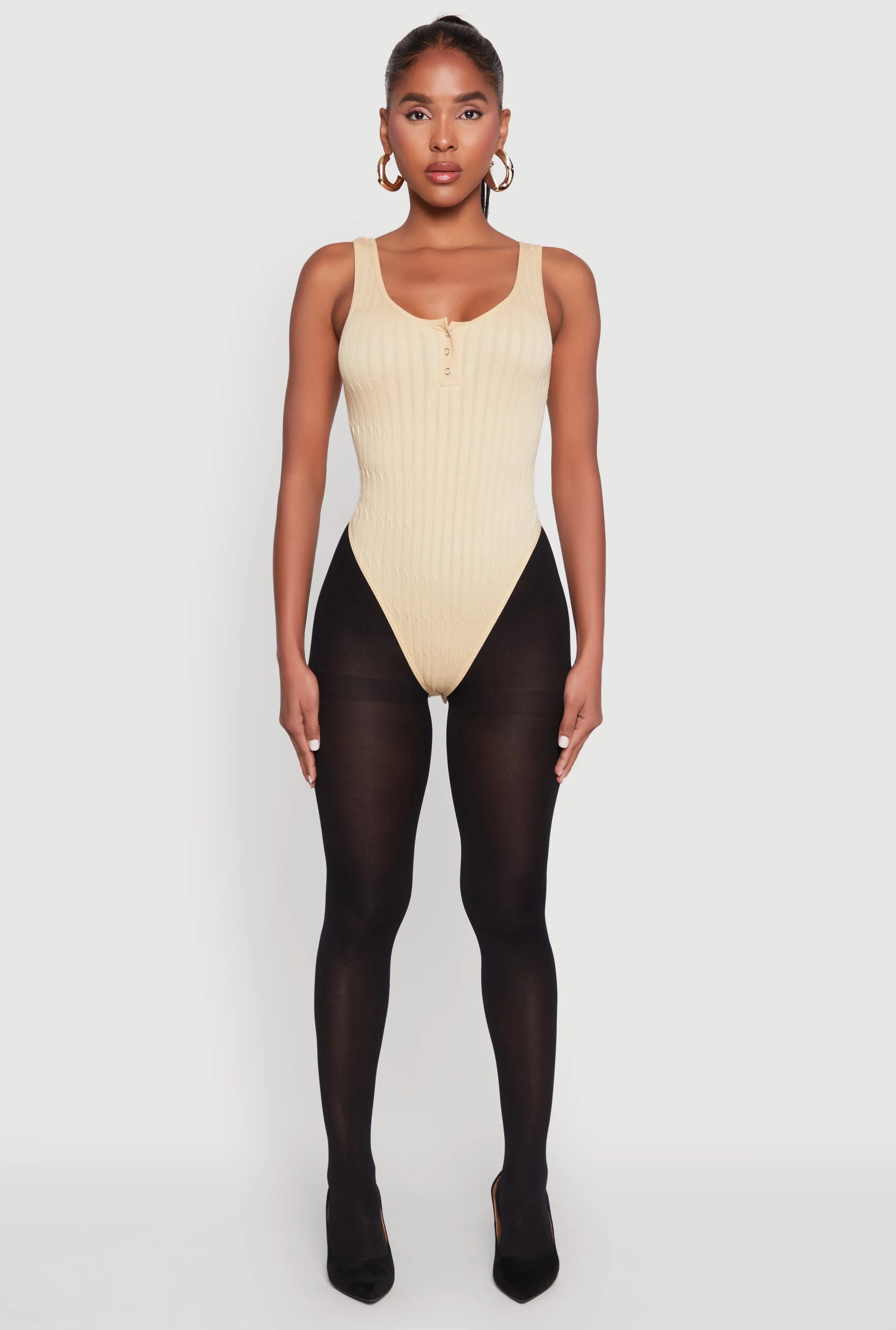 Seamless Snap Button Notch Neck Bodysuit Loose Unique