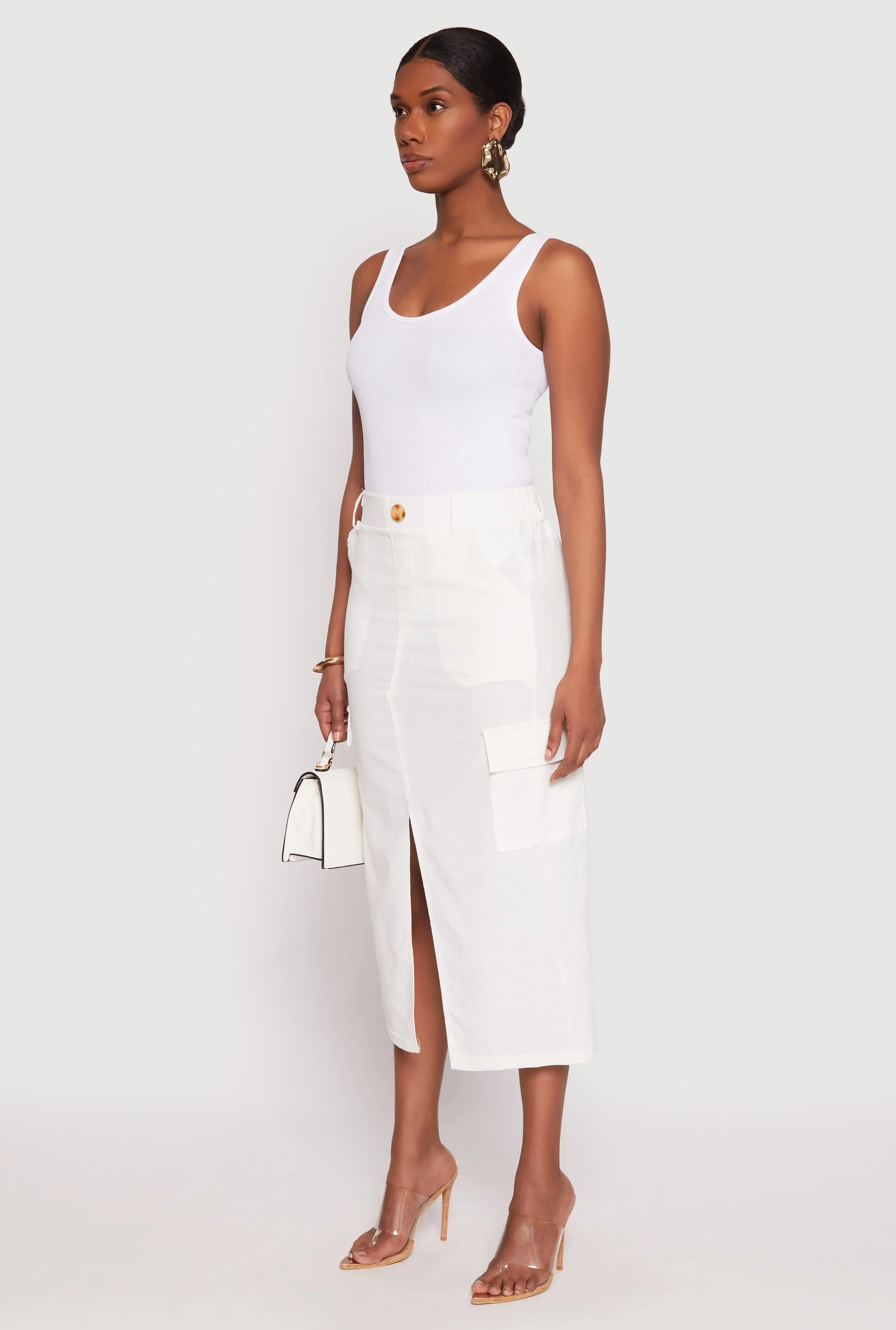 Linen Cargo Midi Skirt flared silhouette