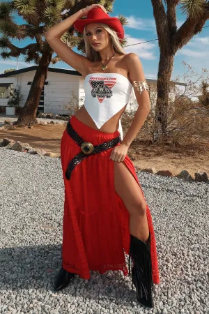 Como Lace Maxi Skirt - Red Mid Length