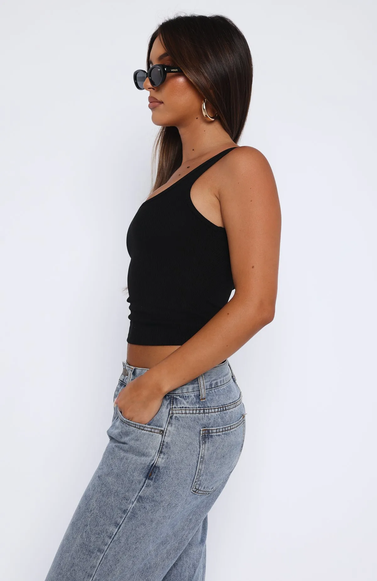 Let Me Adore You Ribbed Tank Top Black precision strike Multi Panel Design