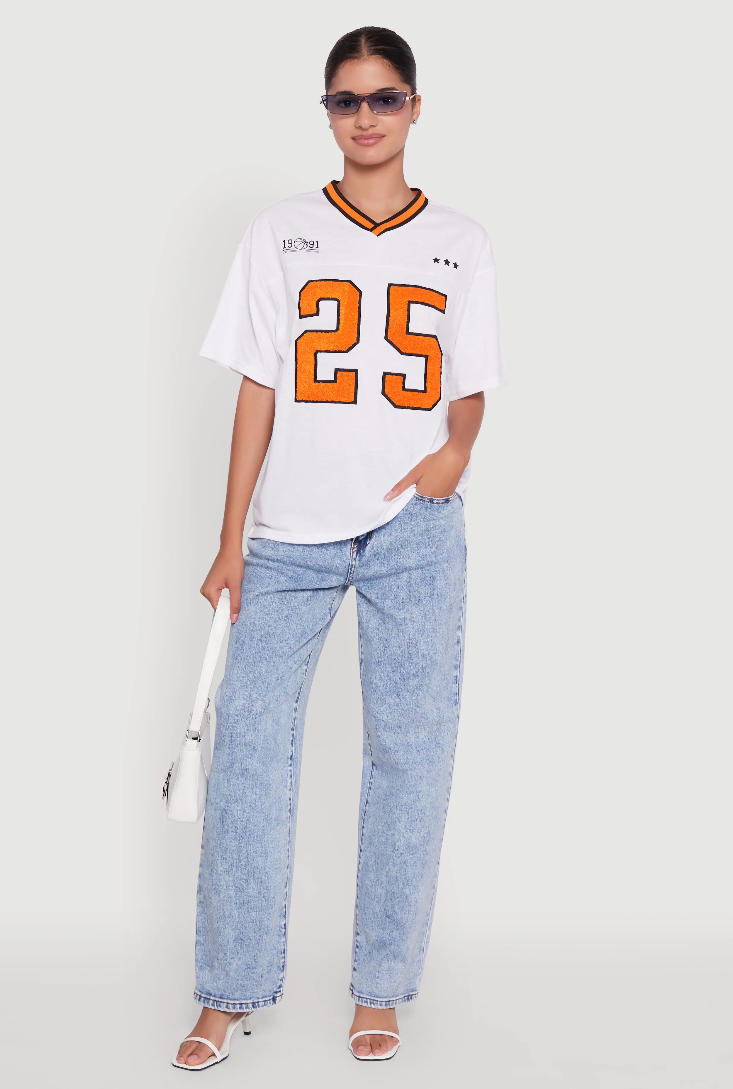 Chenille Graphic Football T-Shirt Holiday Comfort Style