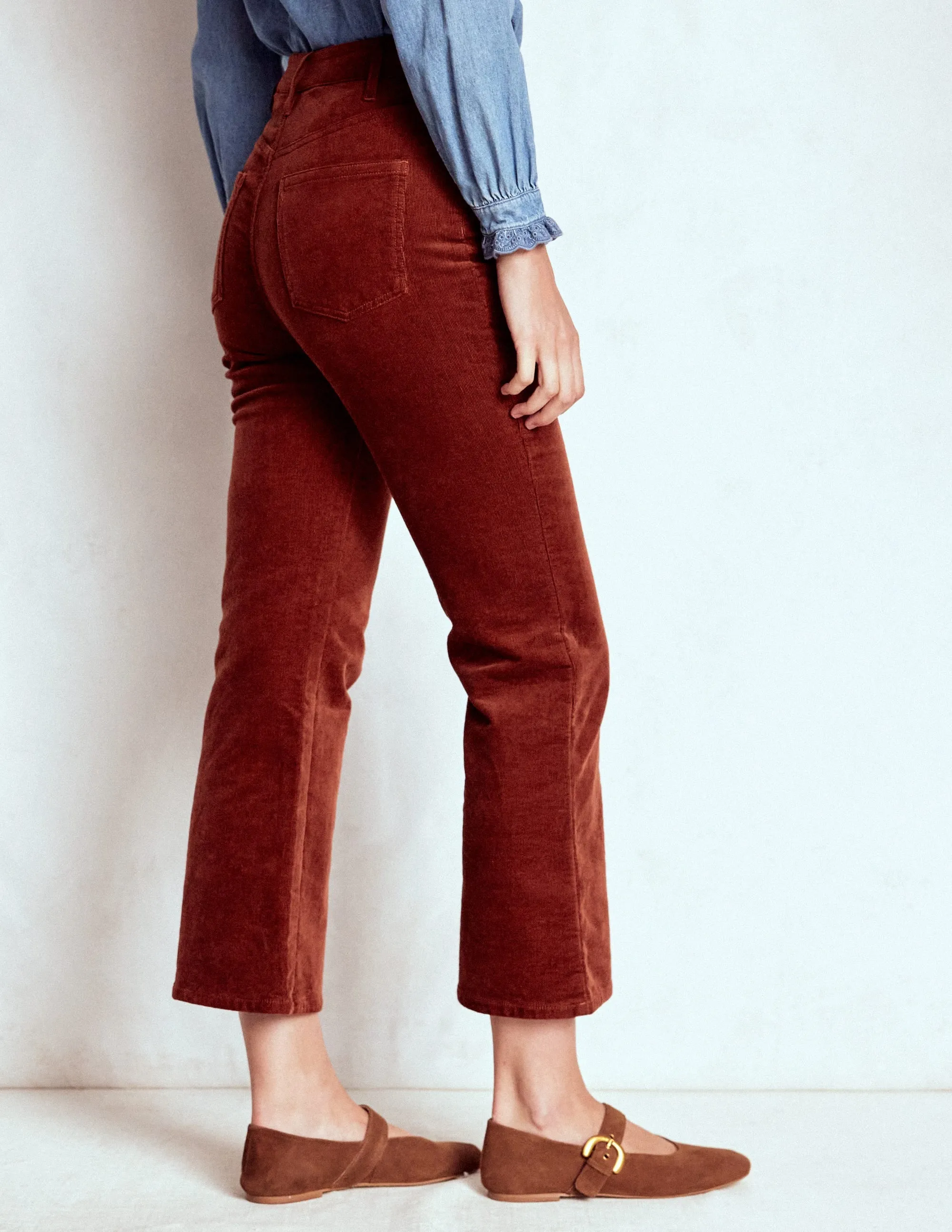 Shrink Resistant Denim 5-Pocket Cord Kick Jeans-Fired Brick