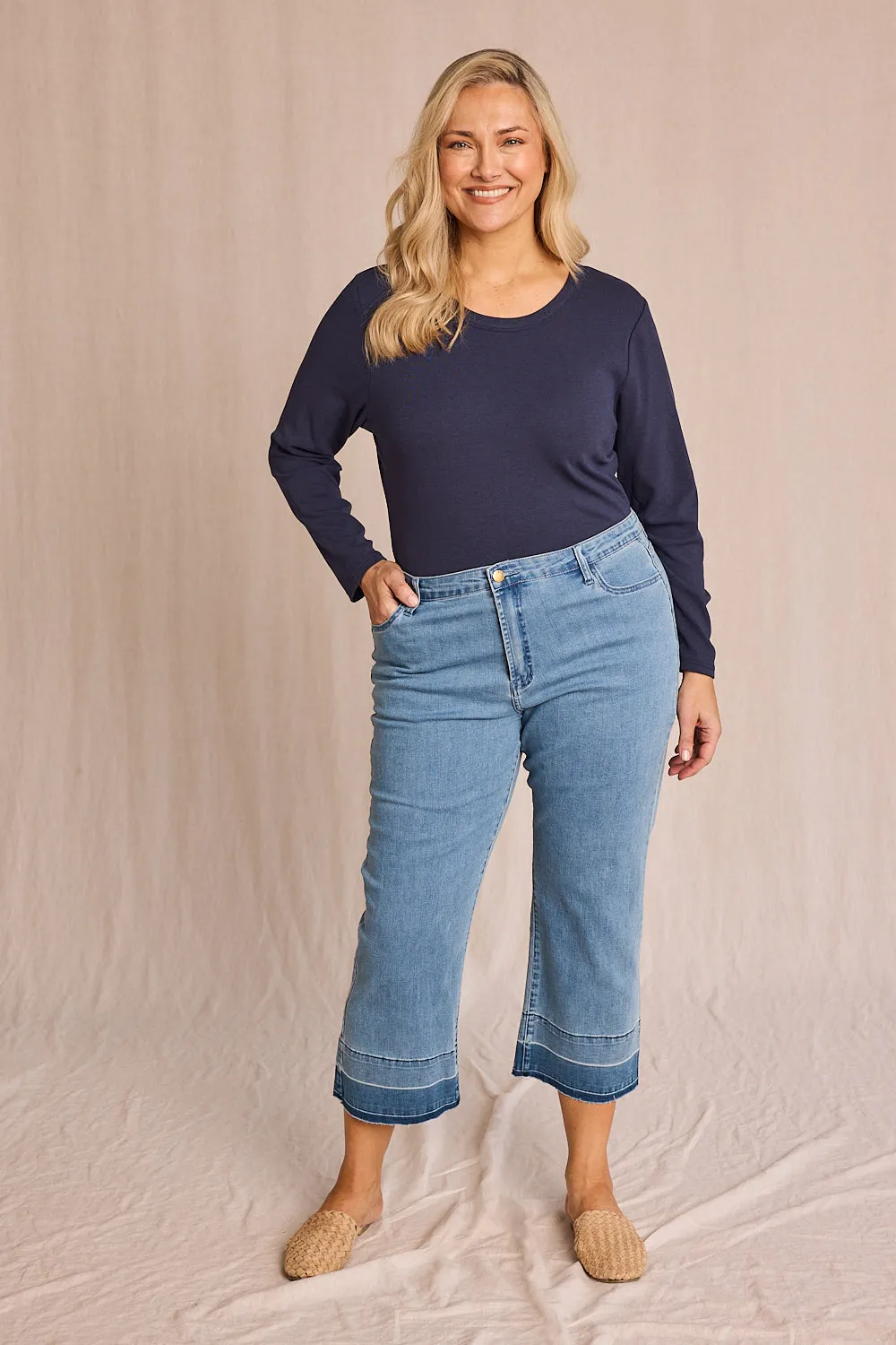 Adrift Denim Cropped Straight Leg Jeans in Light Wash Everyday Motion Home Comfort Teen Outfit