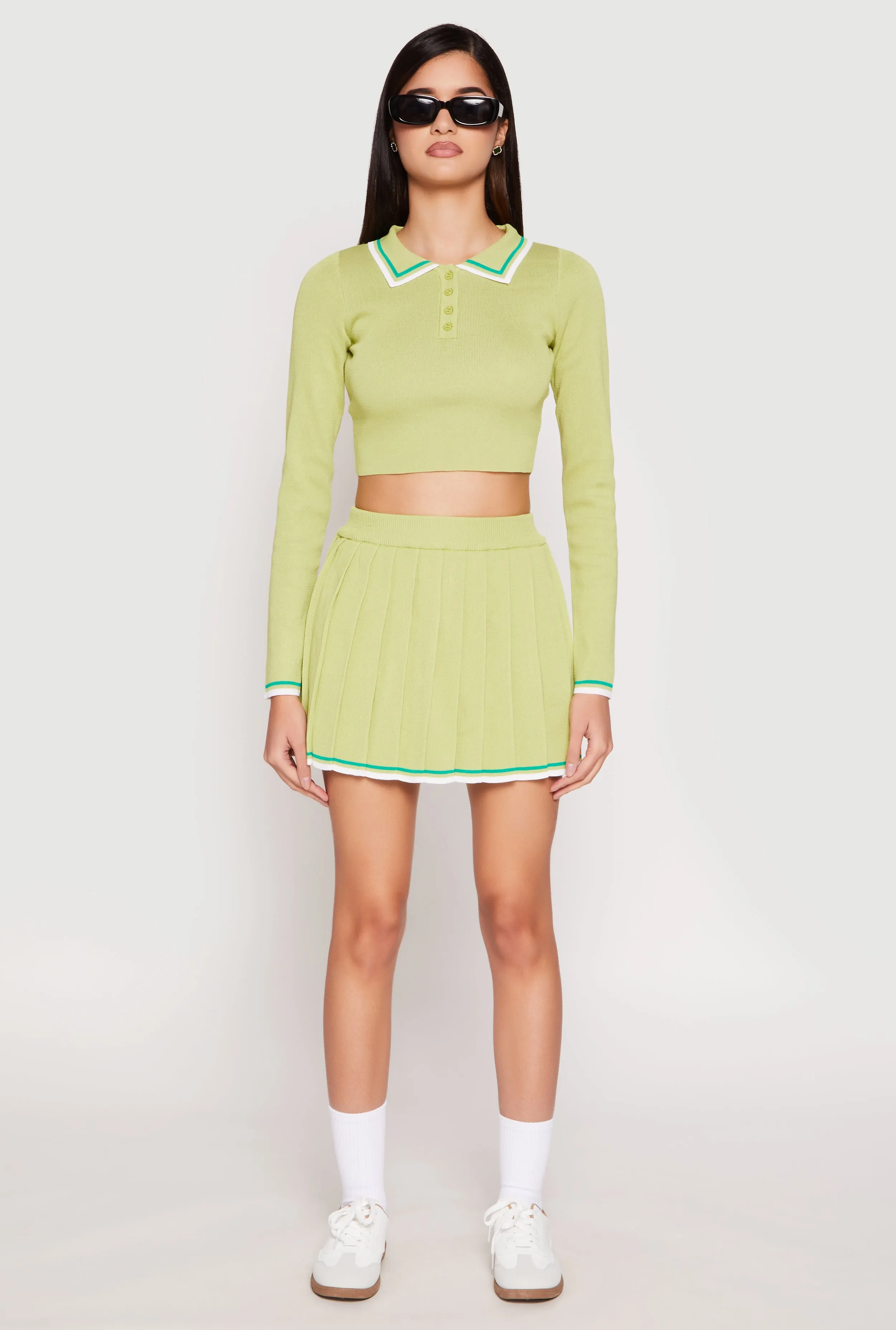 Daisy Knit Varsity Stripe Pleated Skort Teen Fashion Classic Comfort