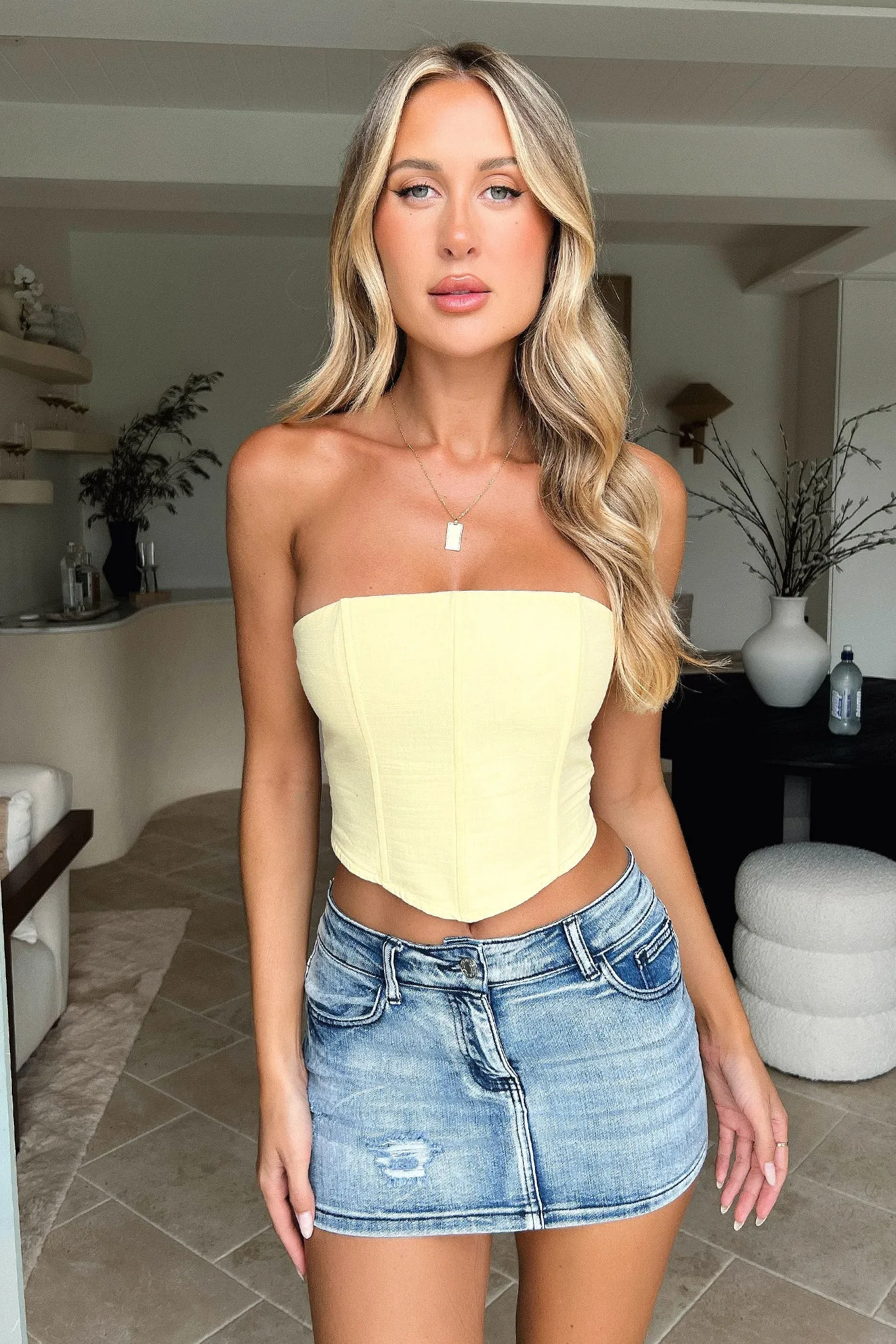 Elisa Strapless Corset Top - Yellow Ethically Sourced Yarn