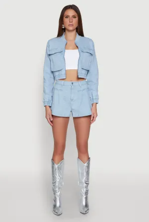 Effortless Look Haute Monde Denim Pleated Shorts