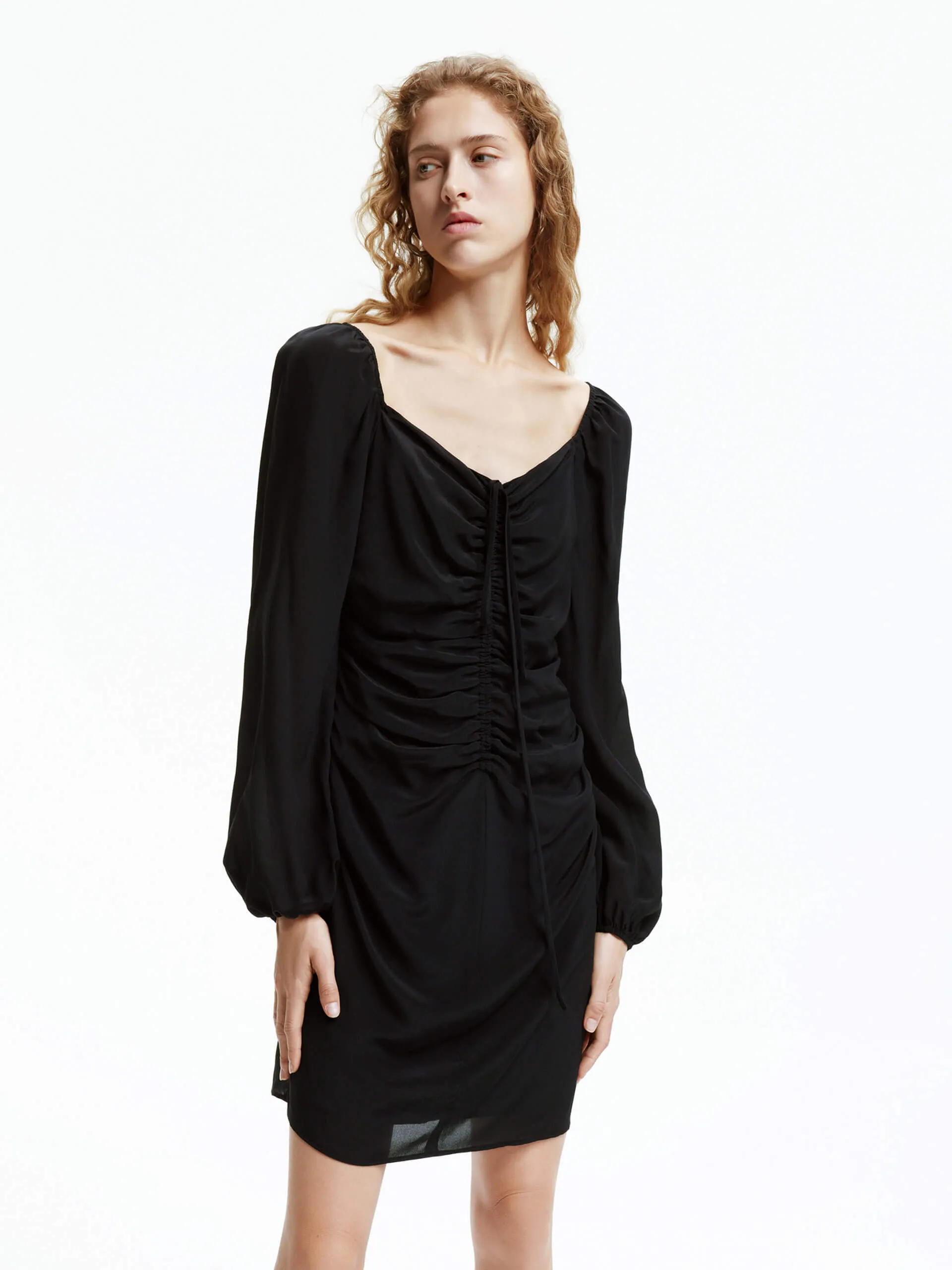 Smart Casual Wear Gathered Detail Silk Dress