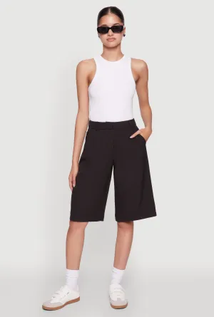 High Waisted Crepe Knit Tailored Bermuda Shorts Travel Style