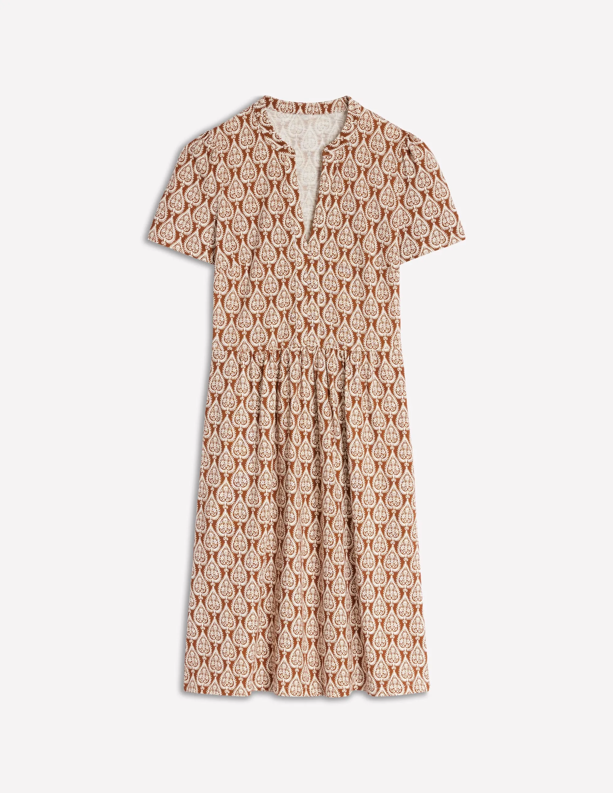 Naomi Short Sleeve Dress-Cognac, Ornate Geo Stage Glow